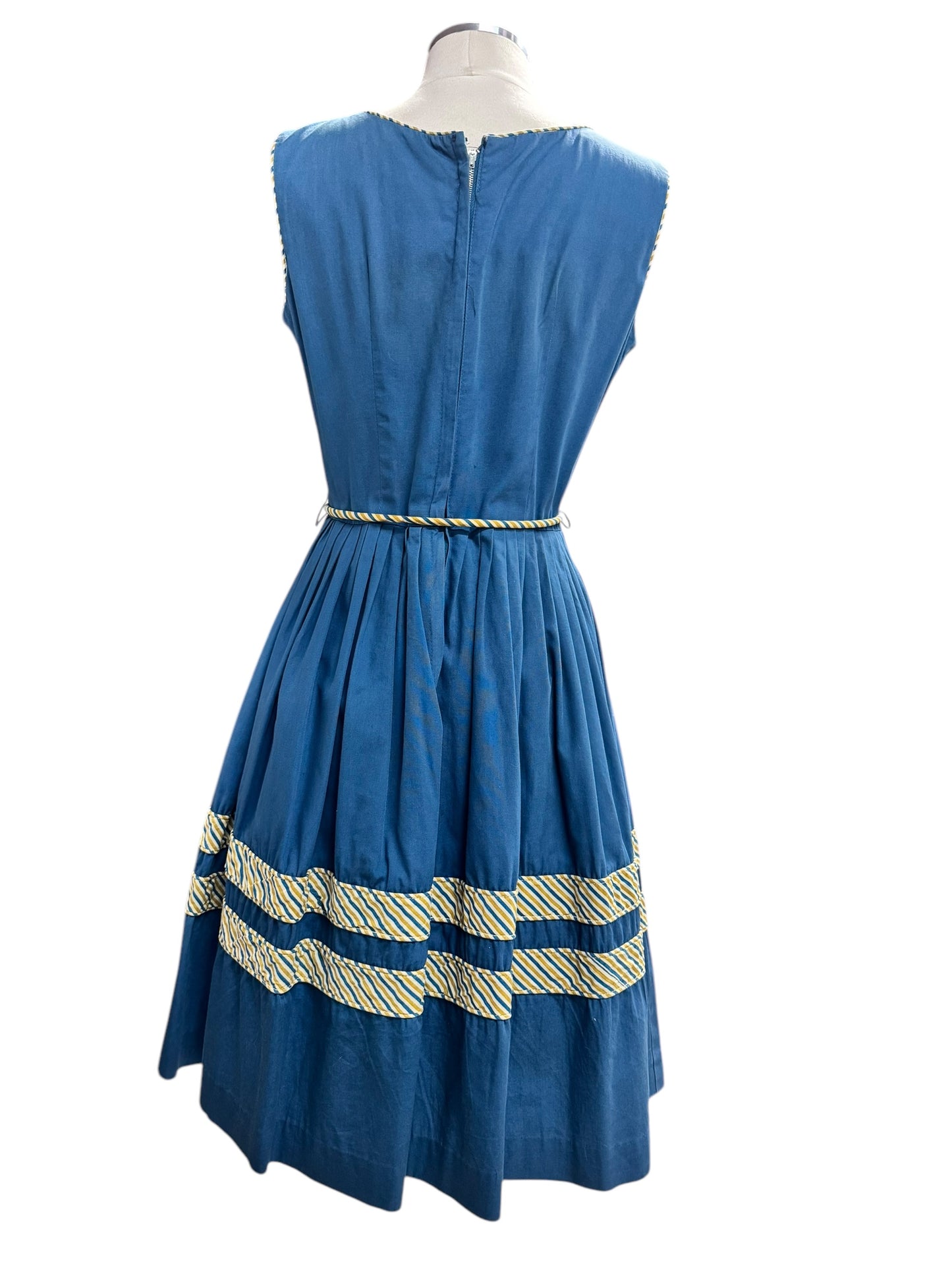 Back view of 1950s Blue Cotton Dress M