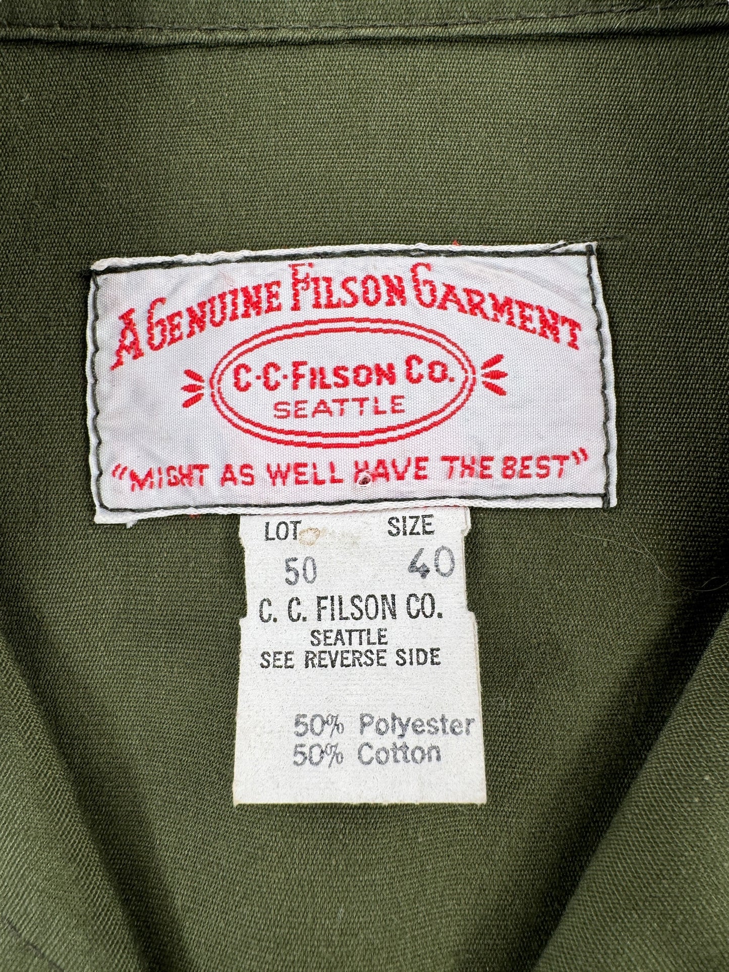 Tag on Vintage Filson Hunting Cruiser Jacket SZ 40