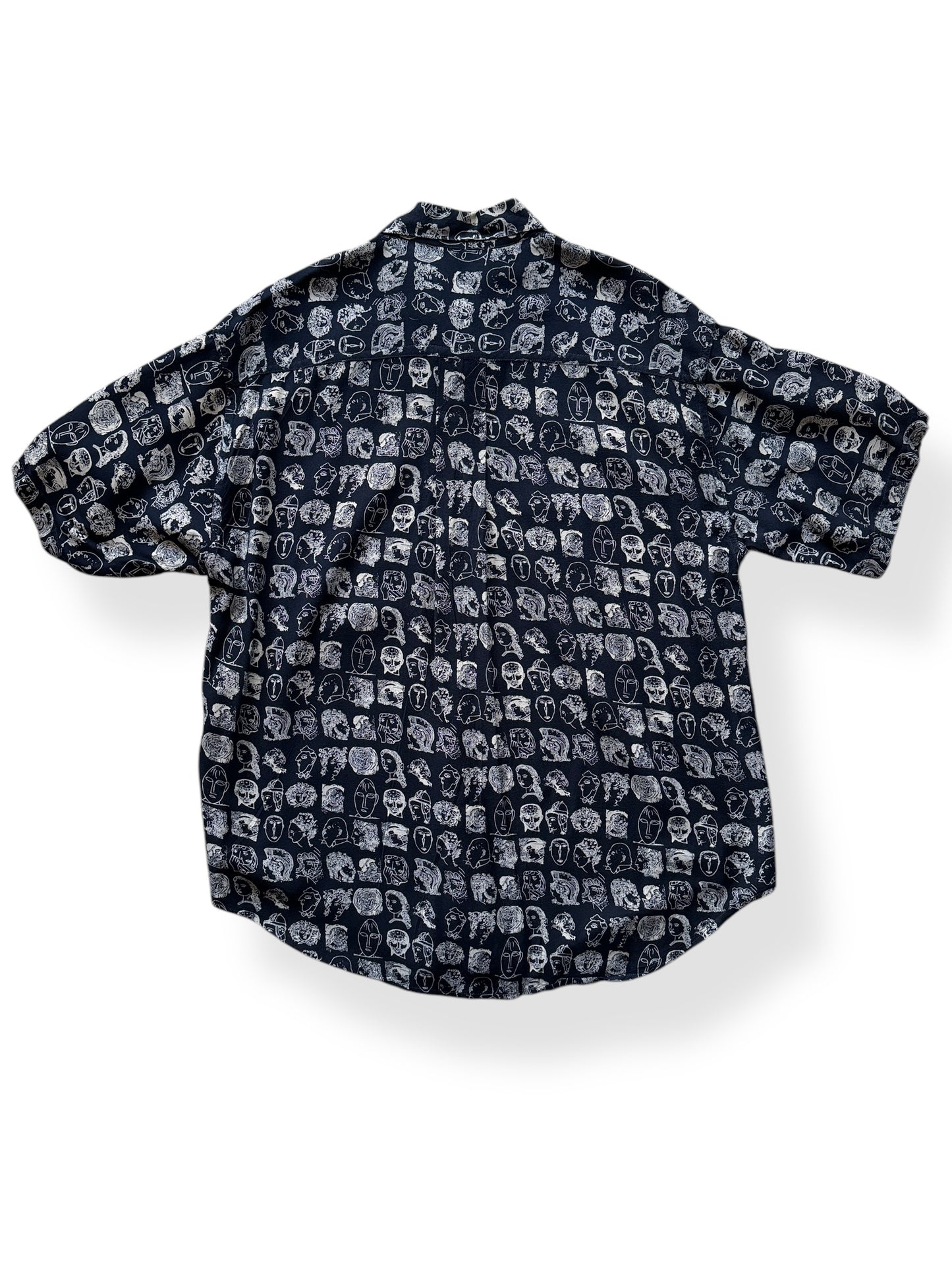 Back of Vintage Goouch Rayon Patterned Short Sleeve Shirt SZ S