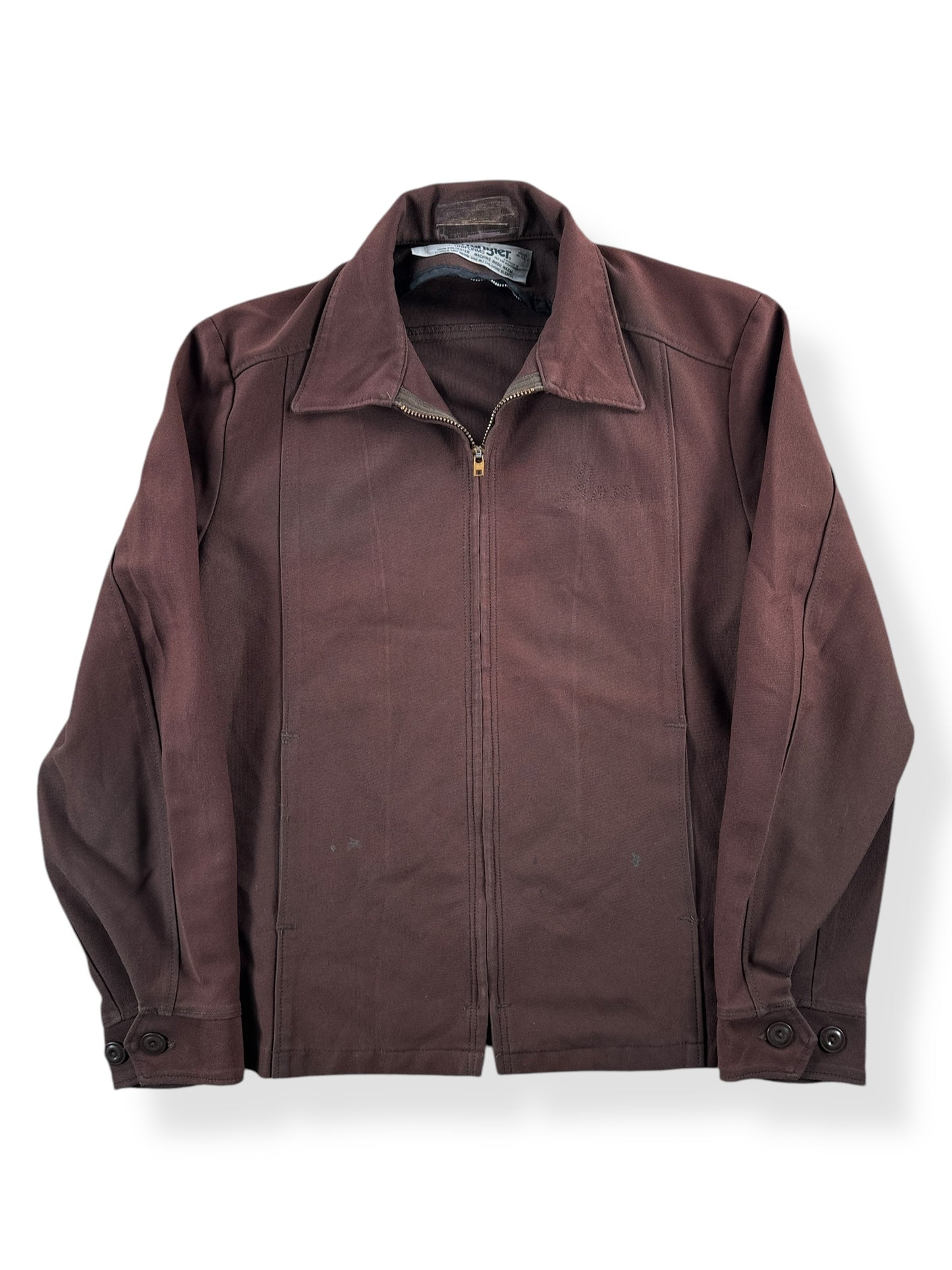 Front of Vintage Brown Wrangler Gas Station Jacket SZ 38