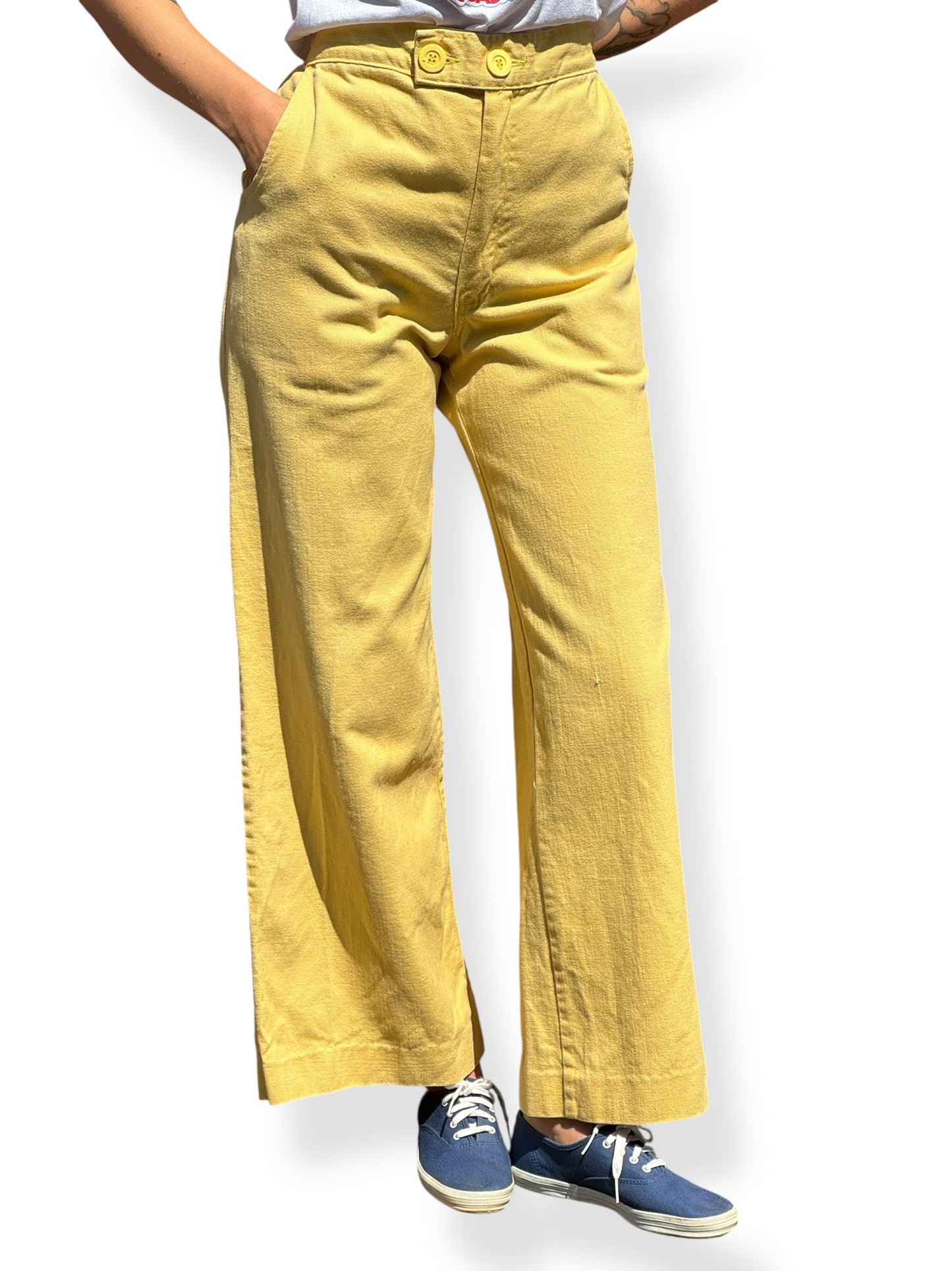 Vintage Pastel Yellow Smile Co Grin & Wear It Trousers W32