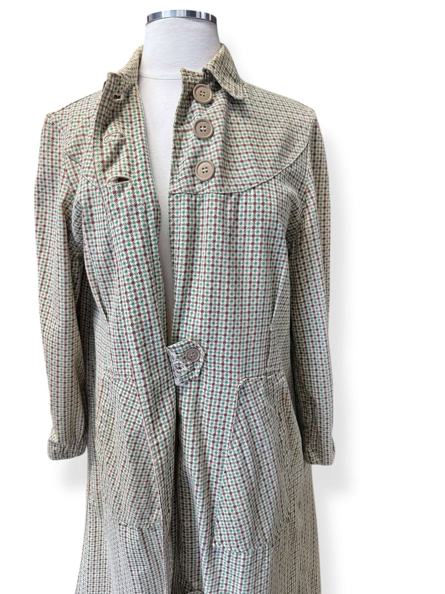Open view of 1940s Houndstooth Cotton House Coat L