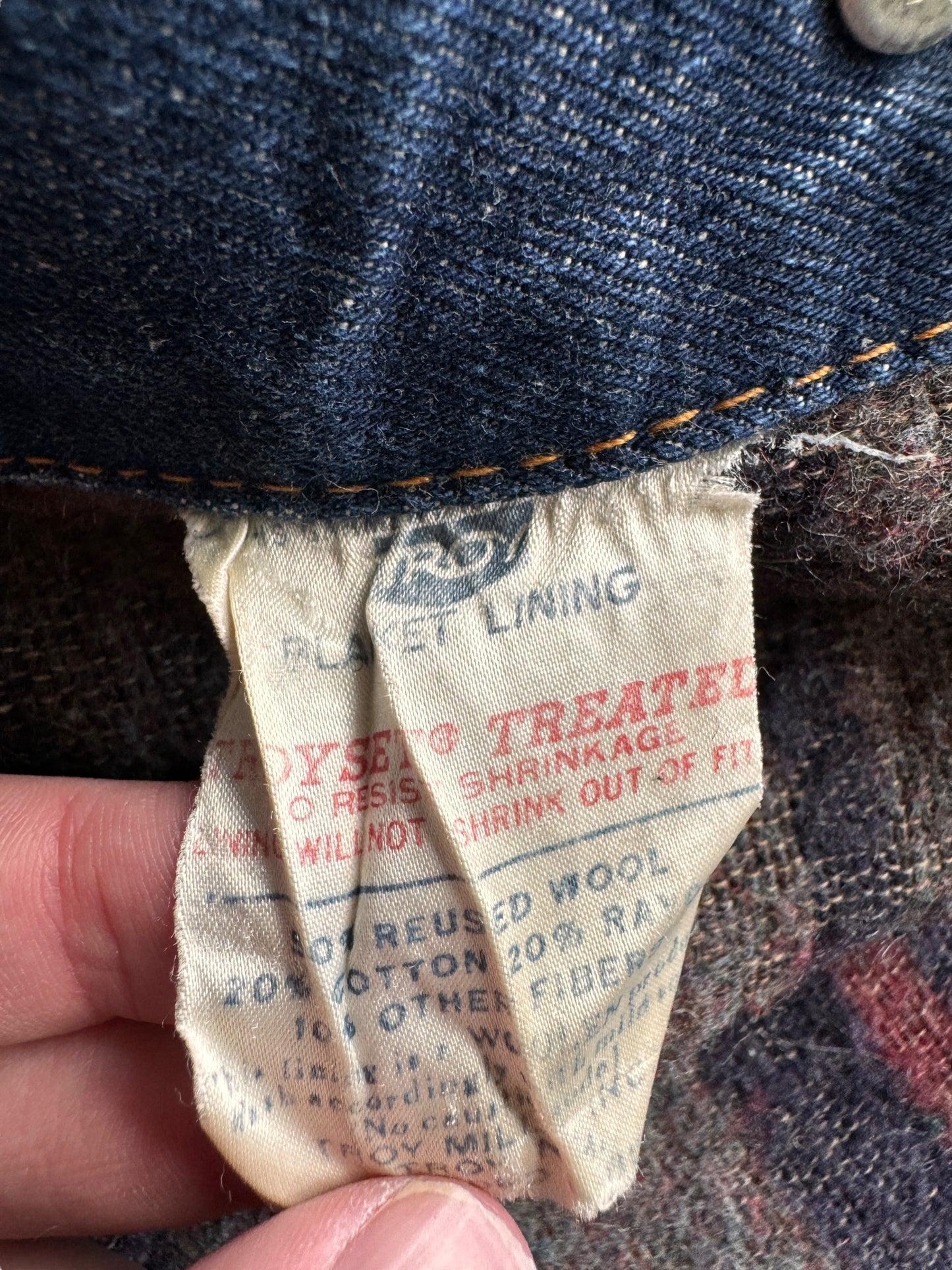 Troy Tag on Vintage Big "E" Levis Blanket Lined Type III Trucker Jacket SZ XL