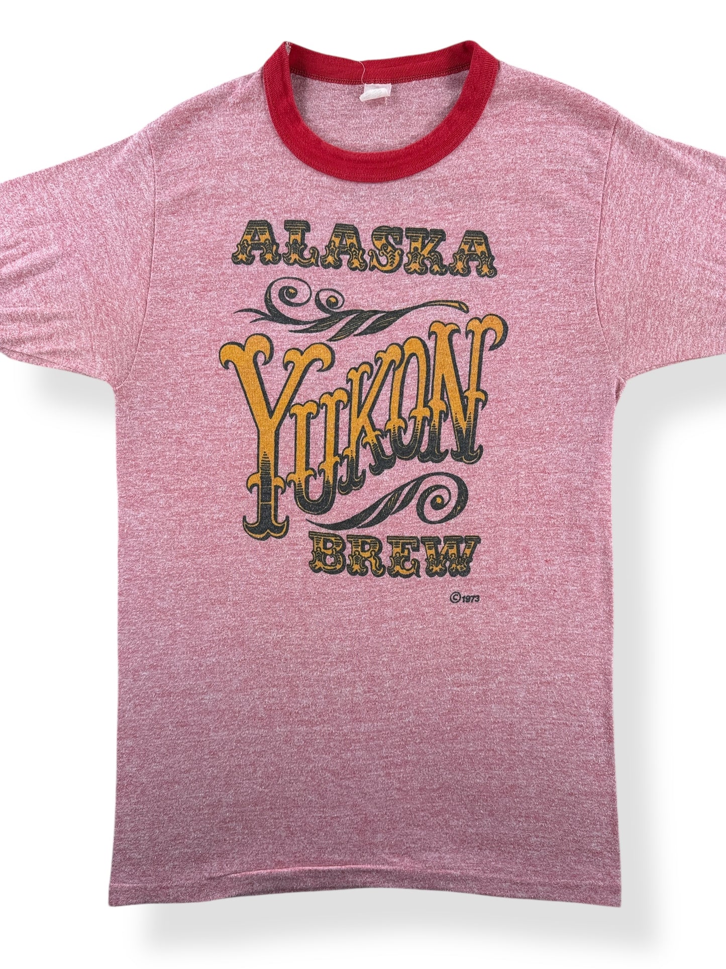 Front Close Up of Vintage 70s Alaska Ale Ringer Tee SZ S