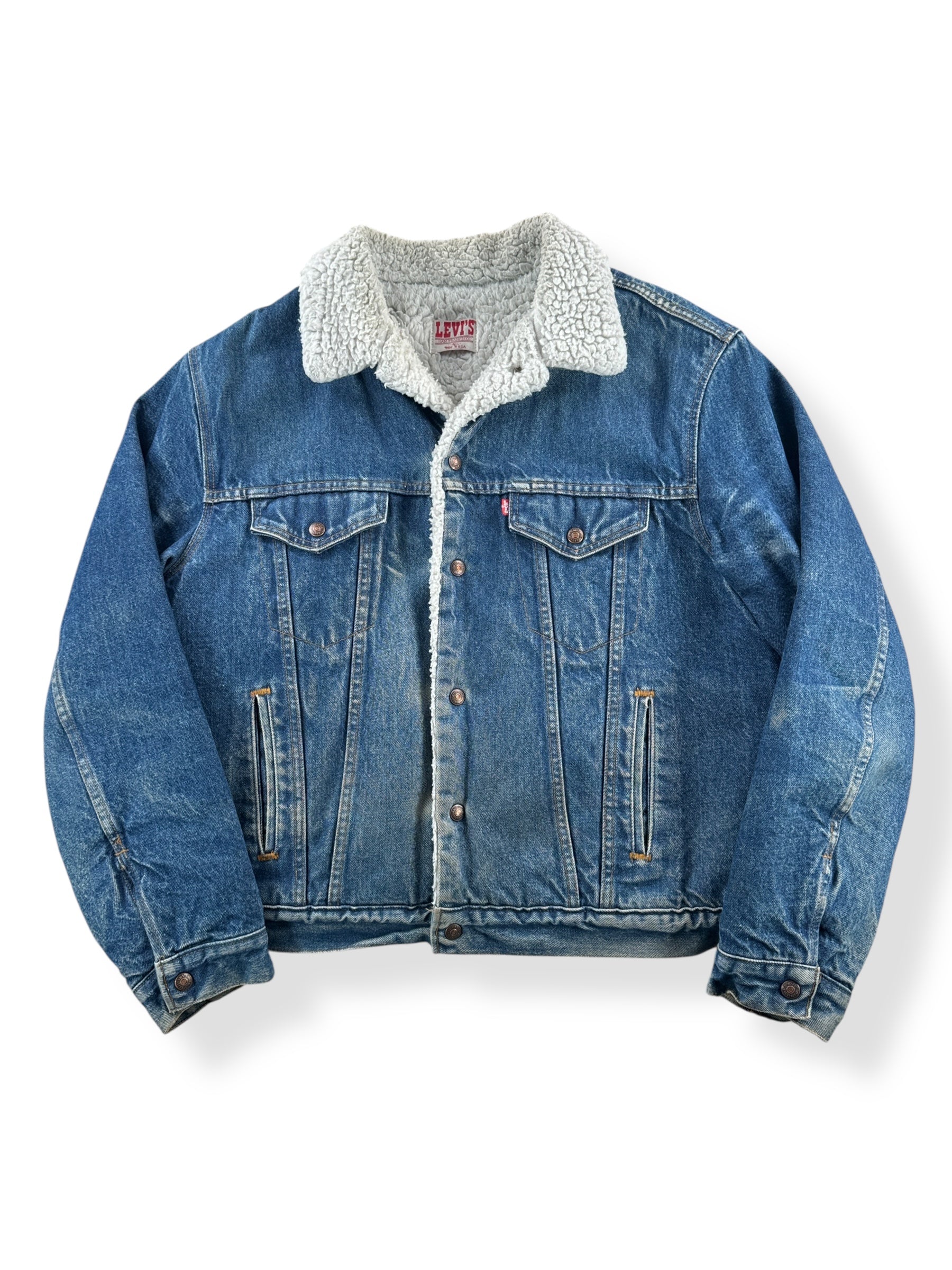 Front of Vintage Levi's Shearling Lined Denim Trucker SZ 46L