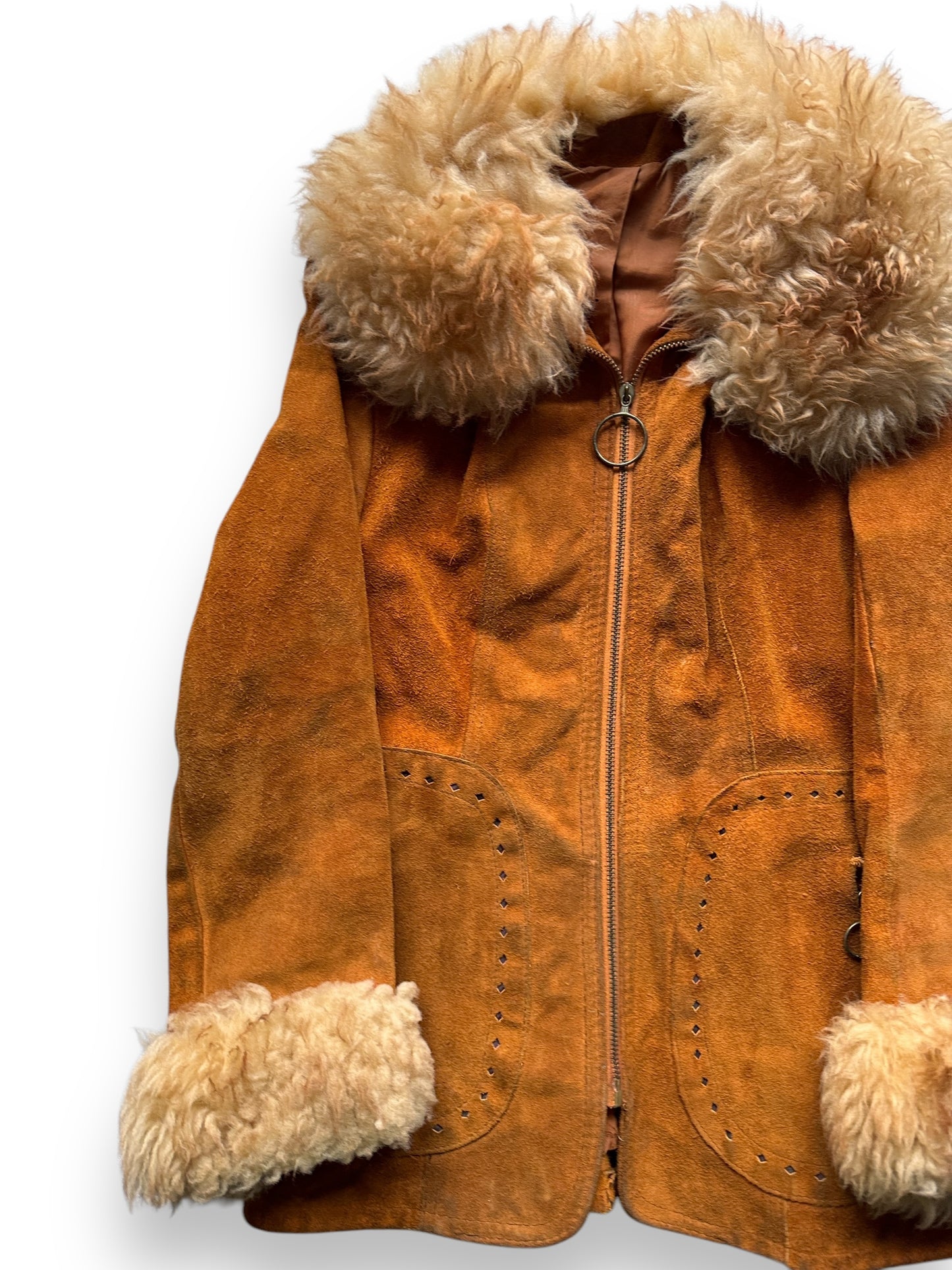front right of Vintage Suede and Fur Penny Style Lane Coat SZ 8