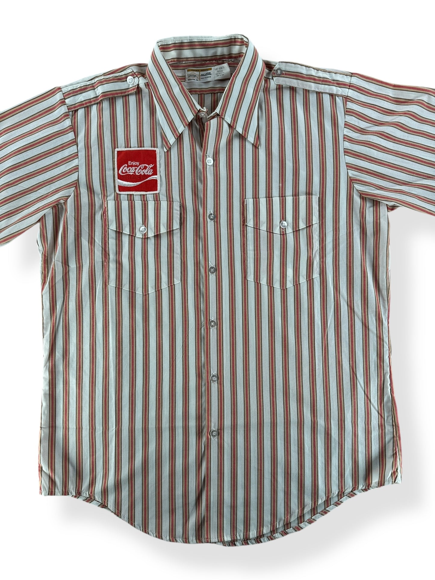 Front Close Up of Vintage Coca-Cola Short Sleeve Work Shirt SZ L