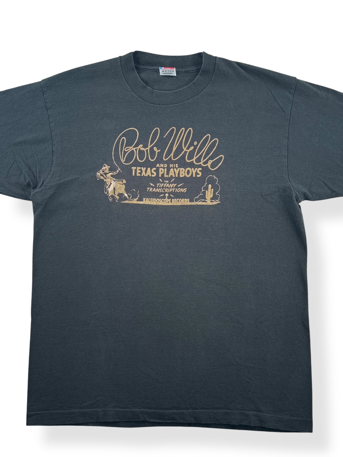 Front Close Up of Vintage NOS Bob Wills Black Tee SZ L