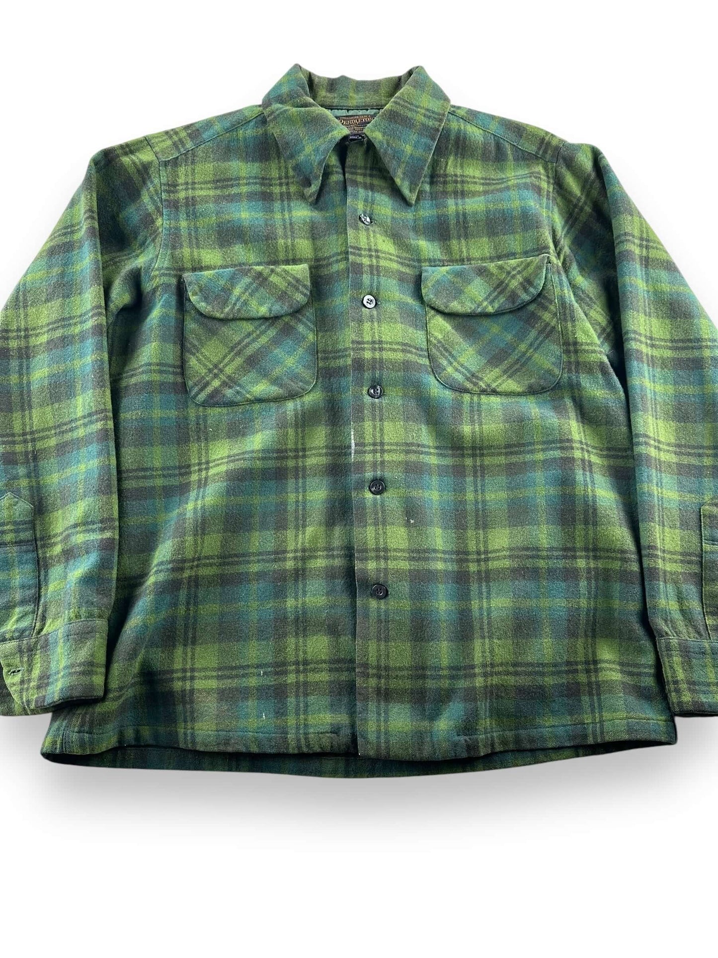 Vintage Paint Splattered Pendleton Blue/Green Wool Board Shirt SZ M
