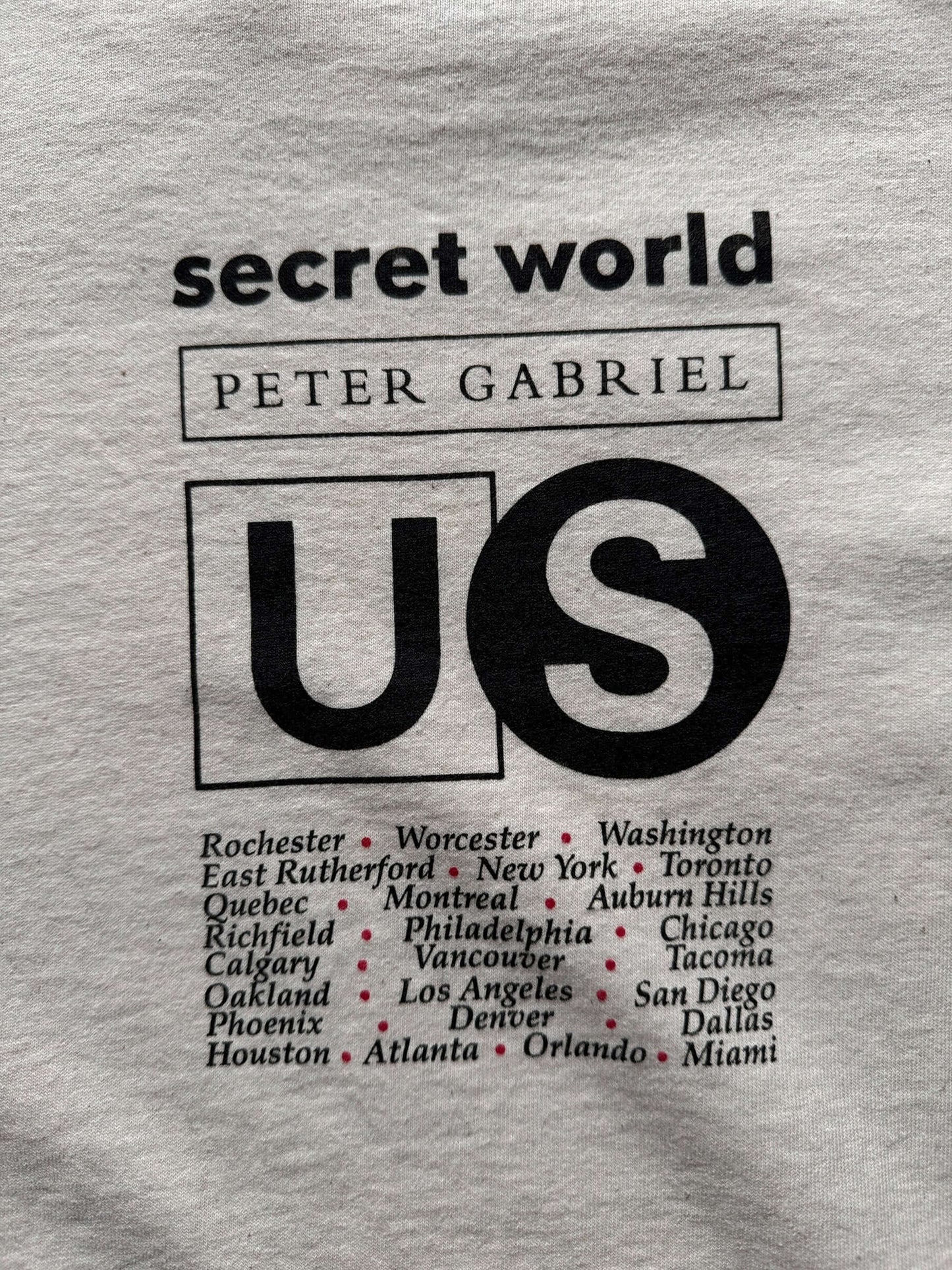 Back Graphic of Vintage Peter Gabriel Secret World Tour Shirt SZ XL