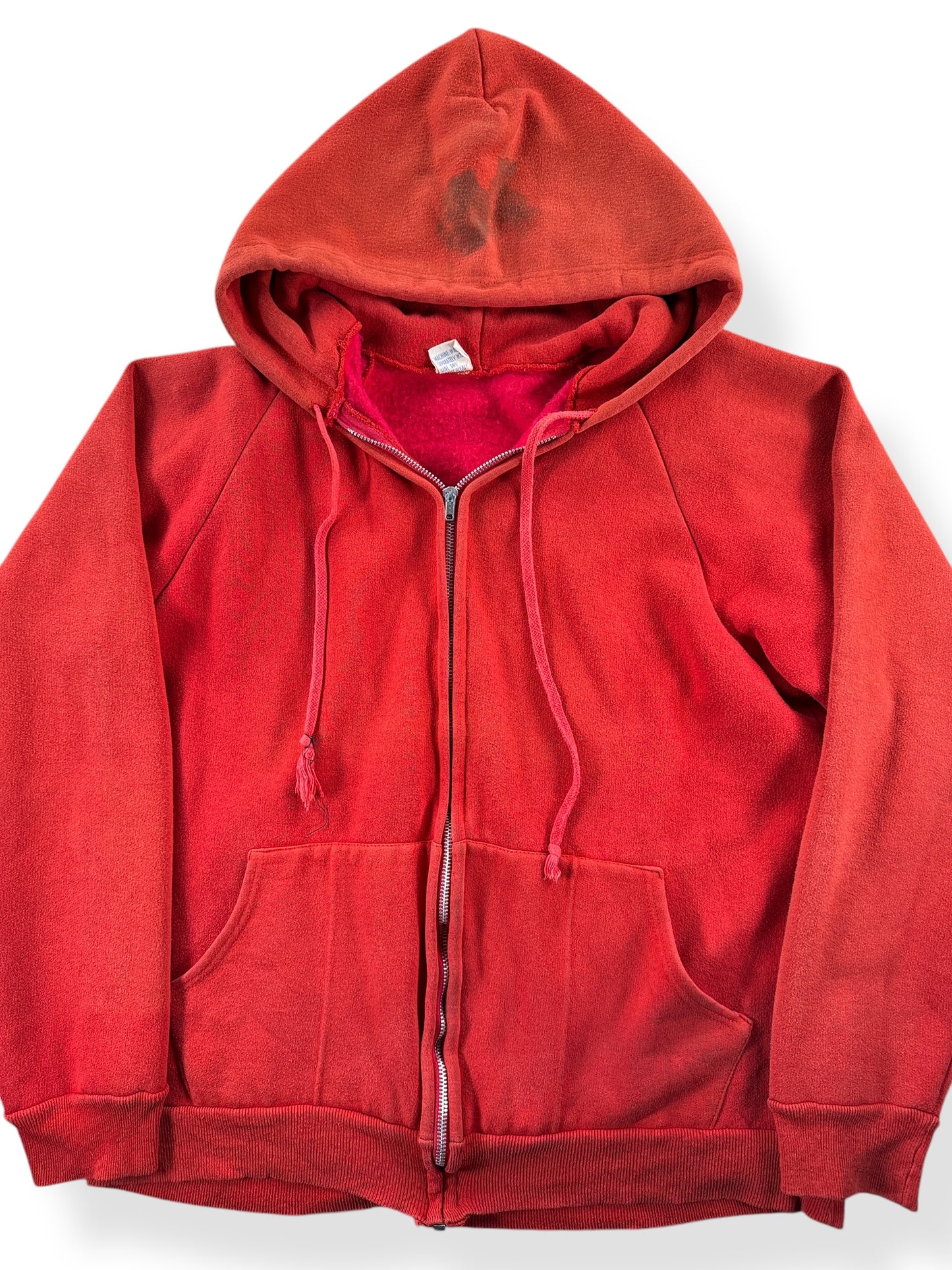 Front Close Up of Vintage Red Cotton Blend Faded Hoodie SZ L