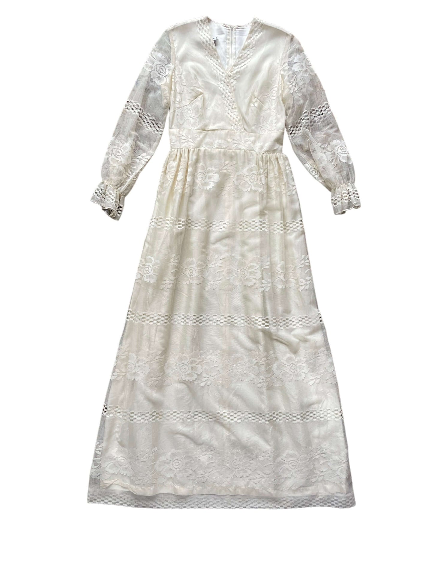 Full front view of Vintage 1960s Solo Lace Maxi Dress | Barn Owl Vintage Dresses | Seattle Vintage Ladies Clothing