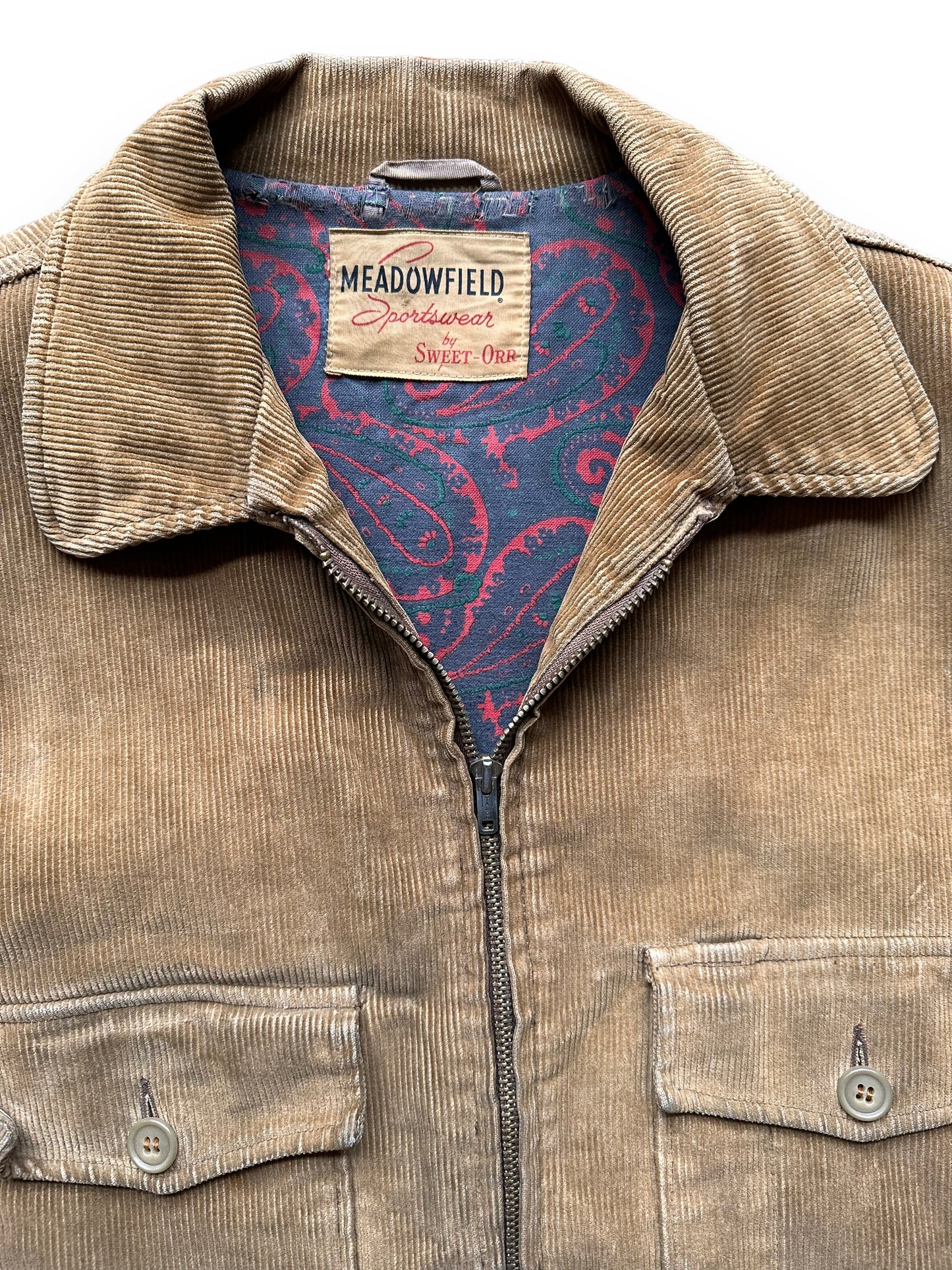 Tag View of Vintage Meadowfield by Sweet Orr Corduroy Jacket SZ L | Vintage Corduroy Jacket Seattle | Barn Owl Vintage