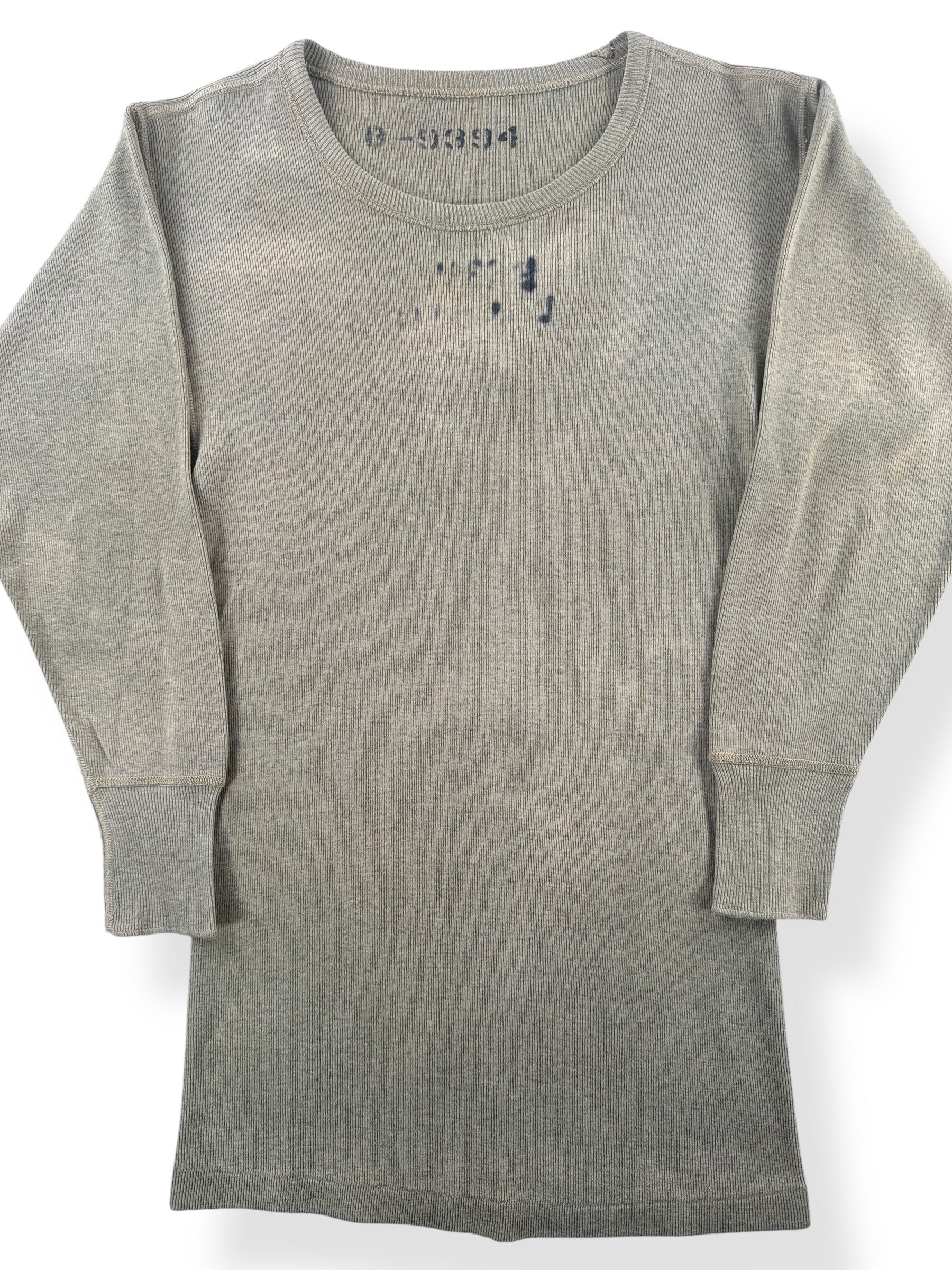 Front Close Up of Vintage Stenciled Military Pullover shirt SZ XS