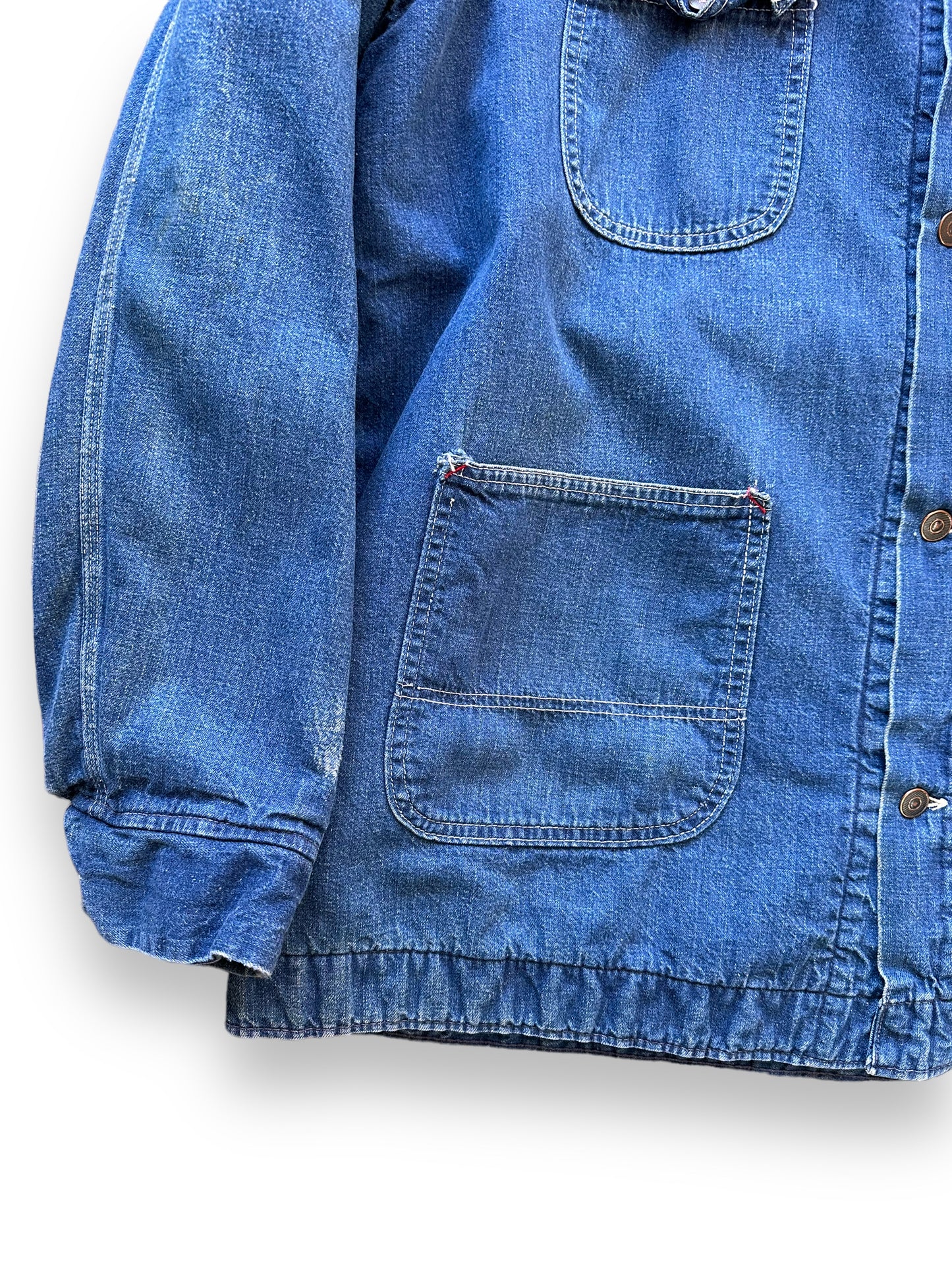 Lower Right View of Vintage Sears Blanket Lined Denim Chore Coat SZ XL | Vintage Denim Chore Coat | Barn Owl Vintage Seattle