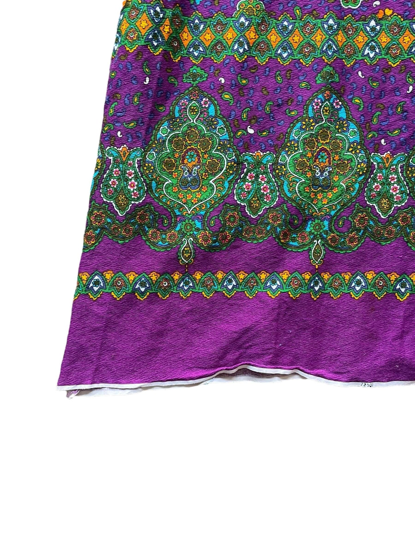 Unhemmed seam 1970s Purple Paisley Maxi Dress M-L