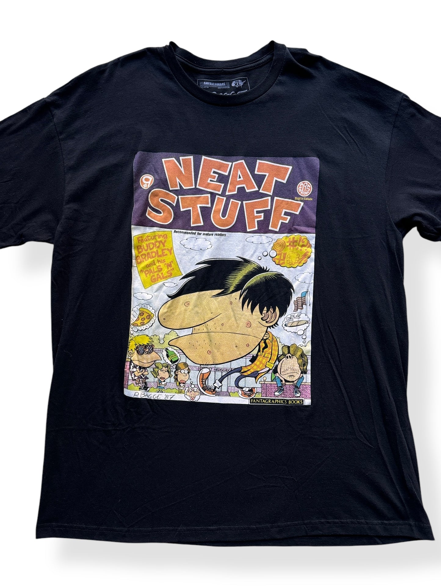 Front Close Up of Peter Bagge Buddy Bradley Neat Stuff Tee SZ XL