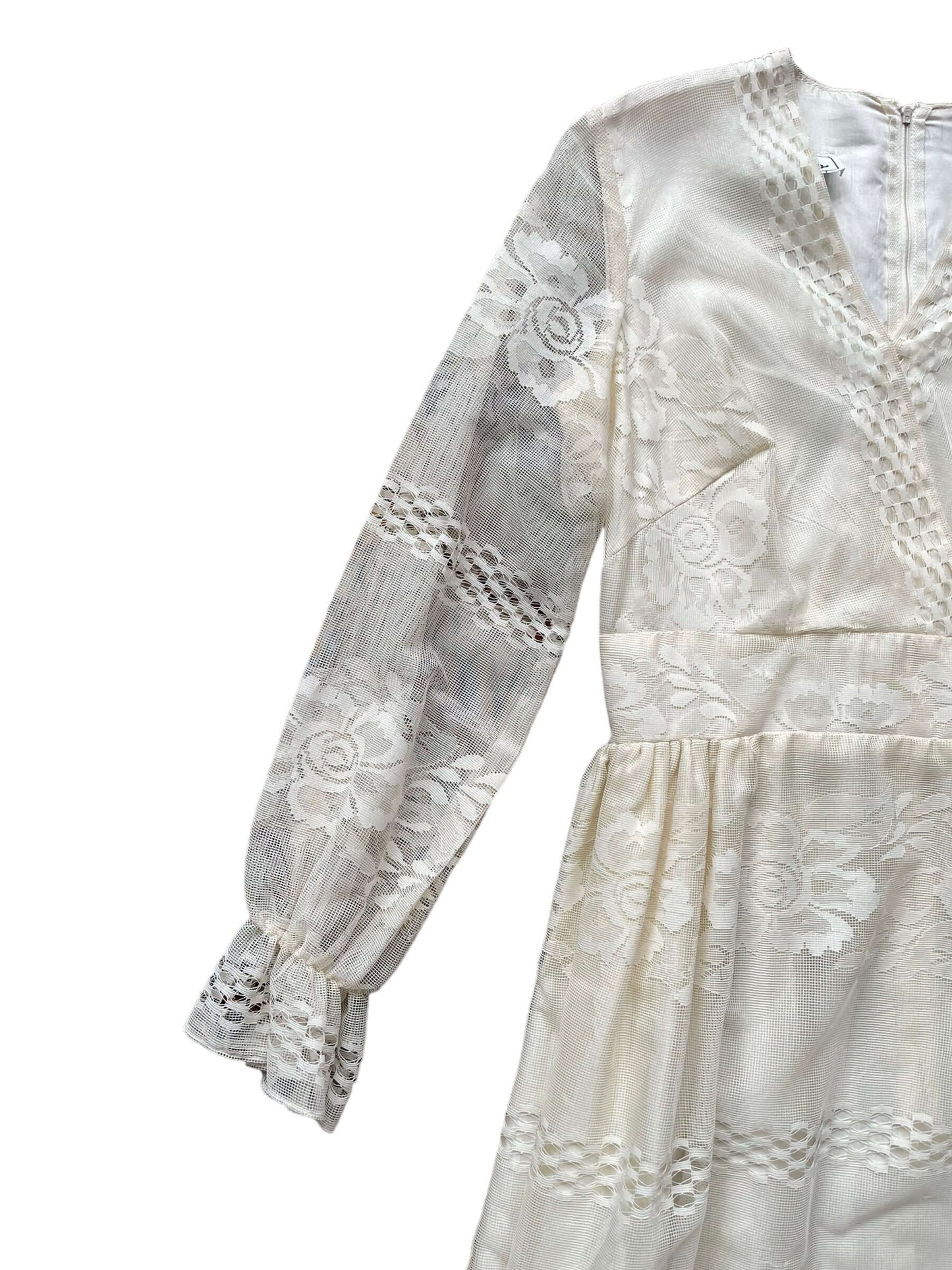Front top right side of Vintage 1960s Solo Lace Maxi Dress | Barn Owl Vintage Dresses | Seattle Vintage Ladies Clothing