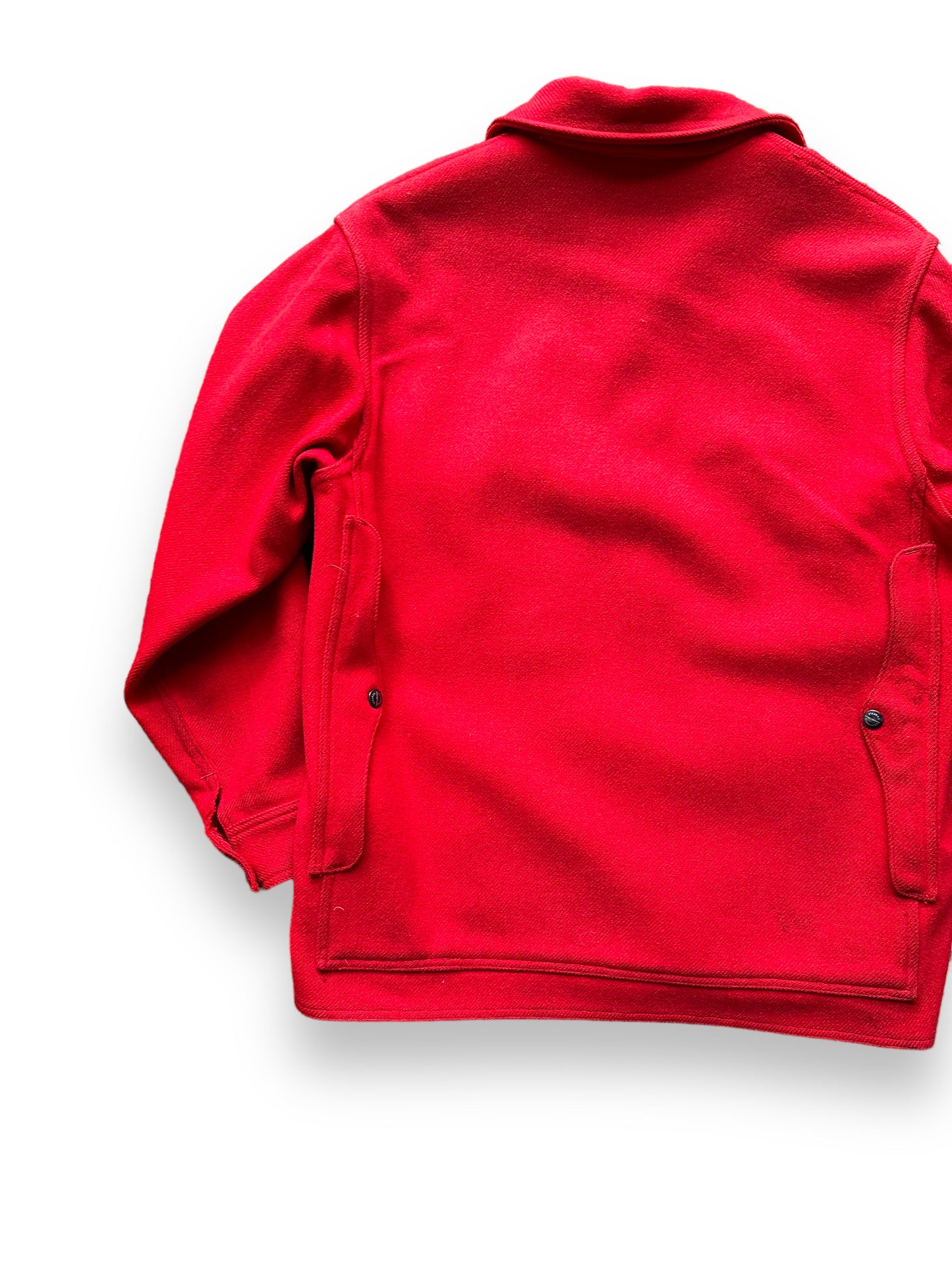 back left of Vintage Union Made Era Filson Scarlet Cruiser Size 44 | Barn Owl Vintage Goods | Vintage Filson Workwear Seattle