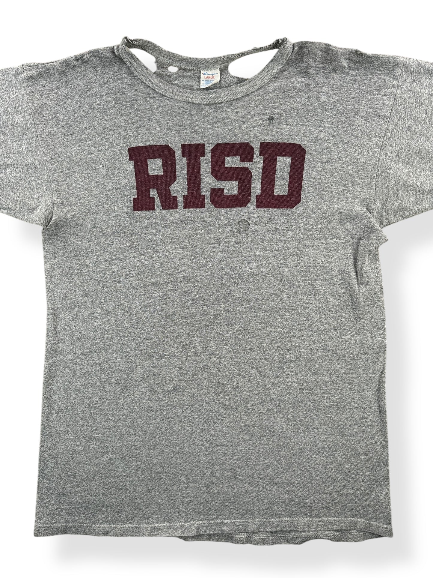 Front Close Up of Vintage Champion RISD Ripper Tee SZ M