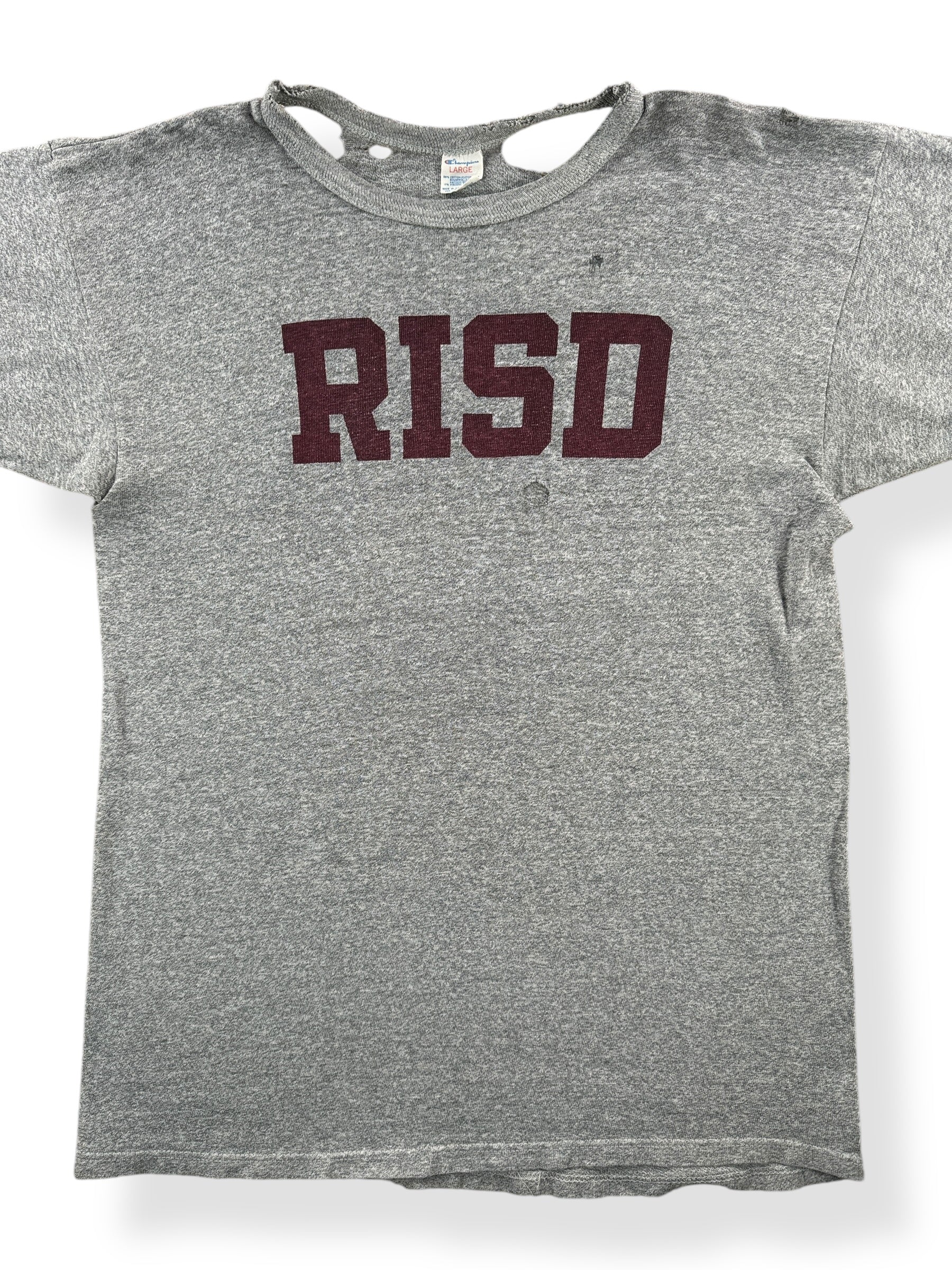 Front Close Up of Vintage Champion RISD Ripper Tee SZ M