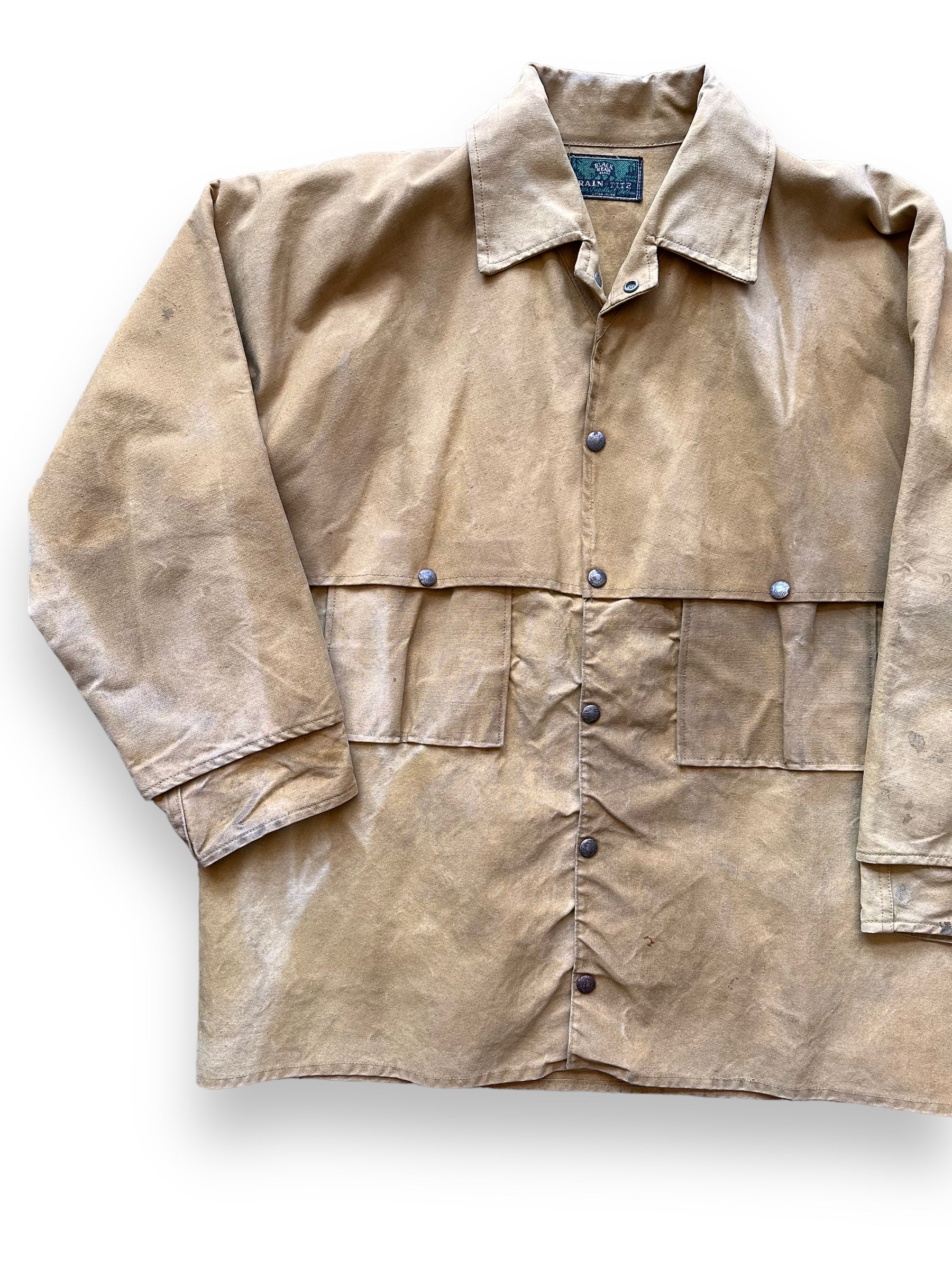 Front Right View of Vintage Black Bear Rain Tite Jacket SZ XL | Black Bear Brand Workwear | Seattle Vintage Workwear