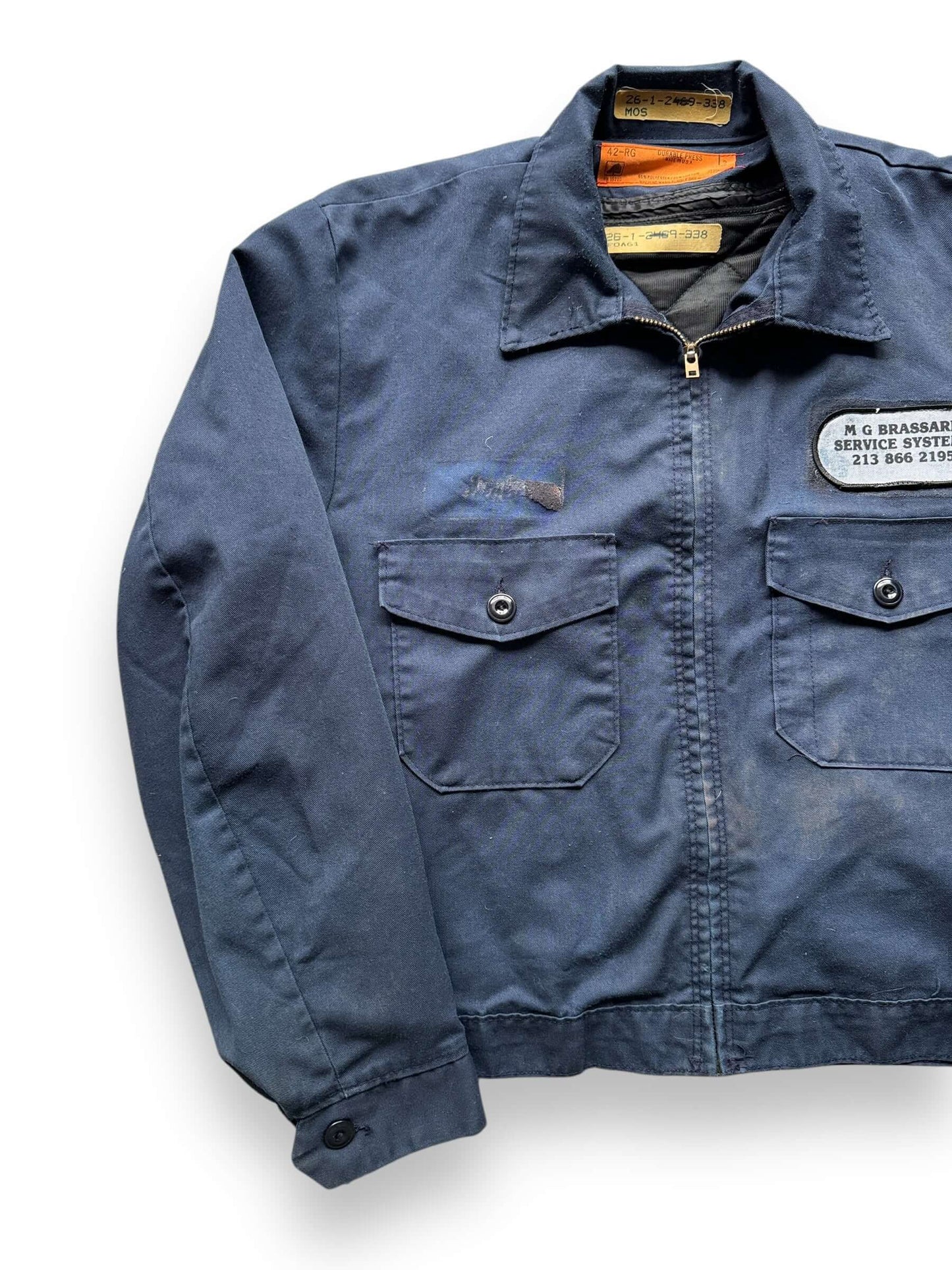 front right of Vintage MG Brassard Quilted Lined Gas Station Jacket SZ 42 RG