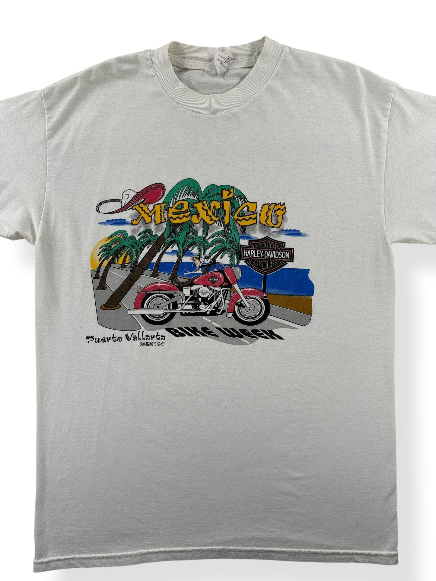 Front Close Up of Vintage Mexico Harley Davidson Tee SZ L