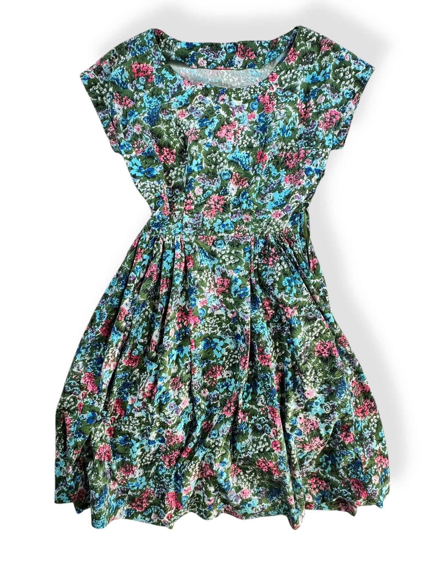 Front view of 1950s Cotton Floral Dress S