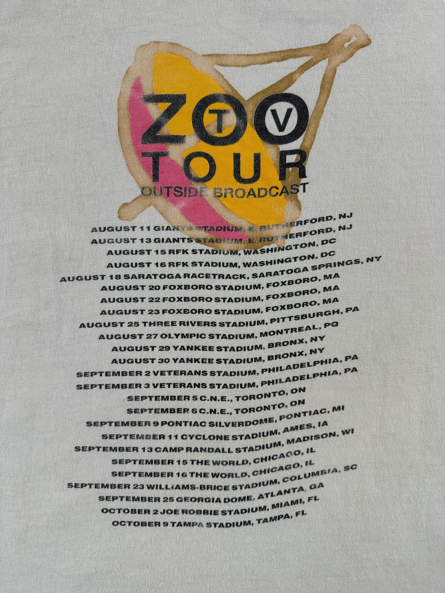 Back of Vintage U2 Zoo TV Outside Broadcast Tee SZ XL