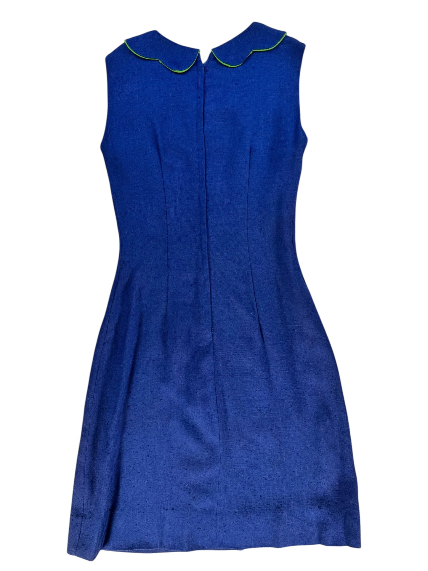 Back view of 1960s Blue Dress with Scalloped Collar S