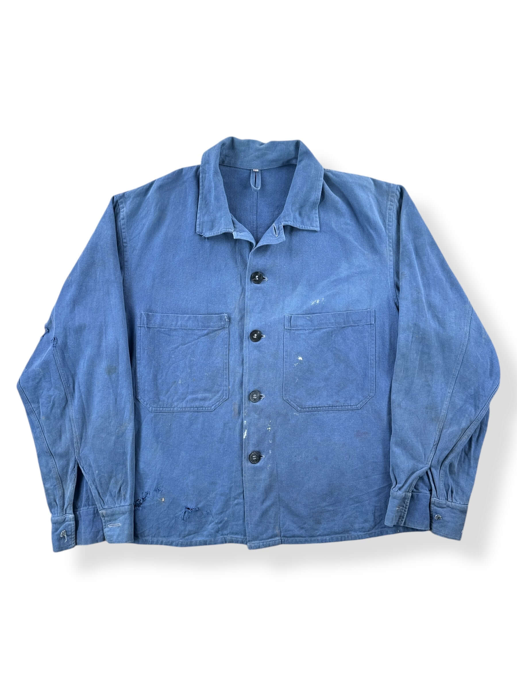 Front of Vintage Faded Blue French Chore Coat SZ L