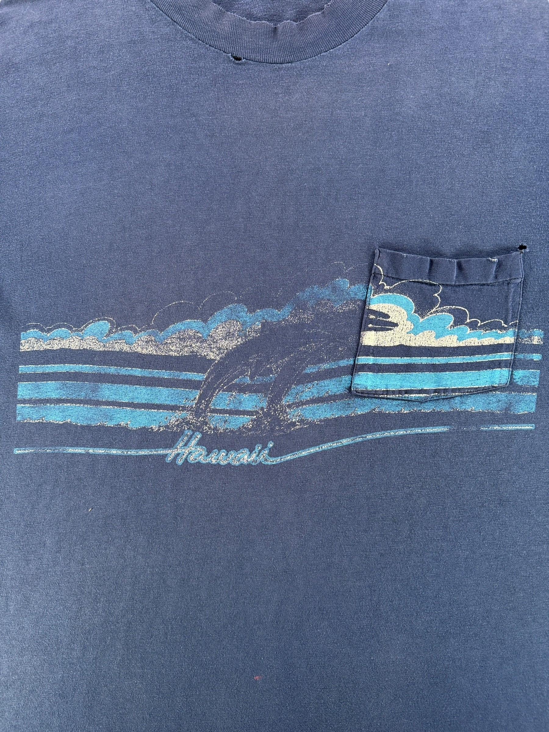 Front Graphic of Vintage Distressed Hawaii Pocket Tee SZ L