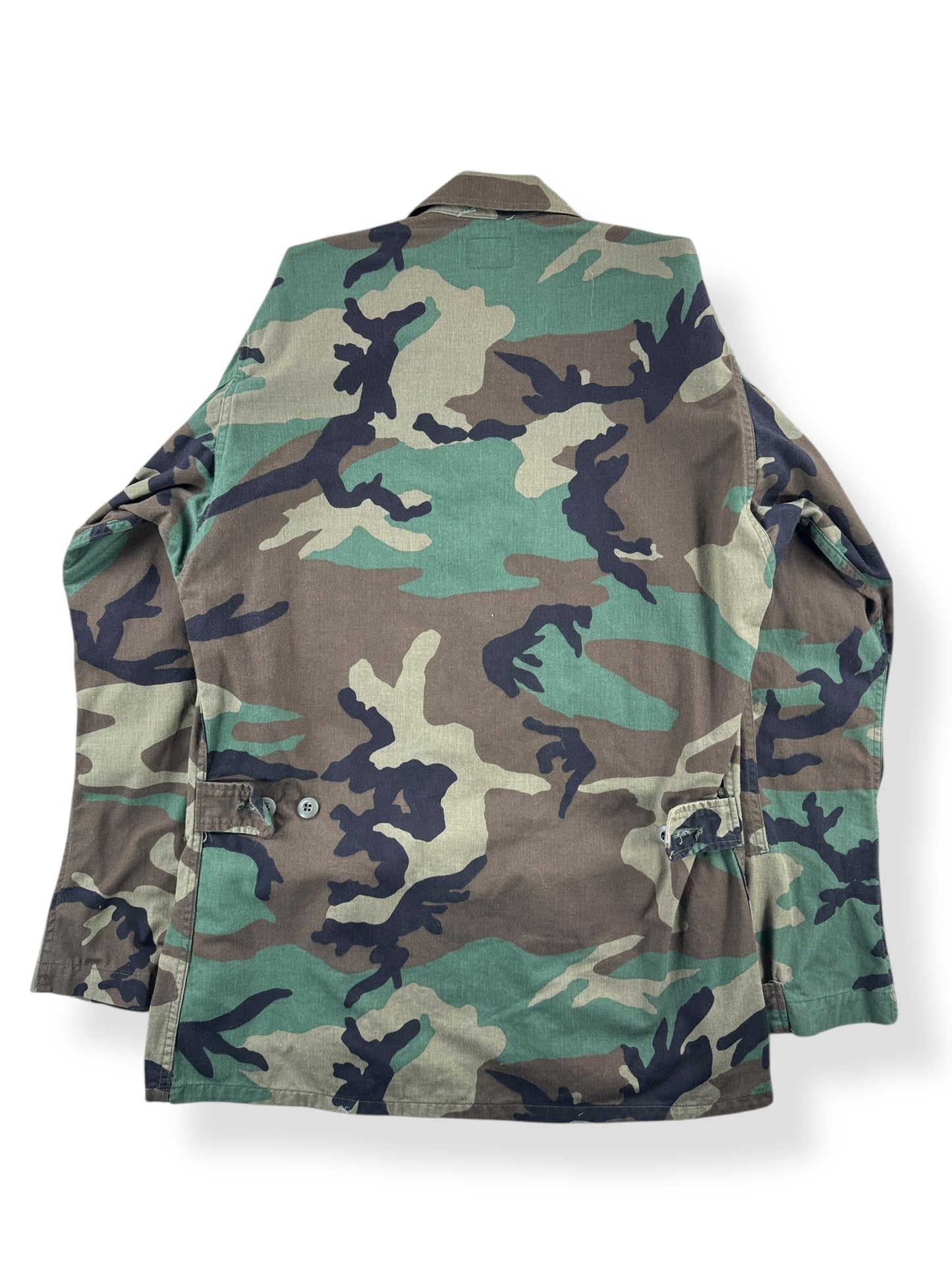 Back of Vintage Woodland Camo Military Top SZ S