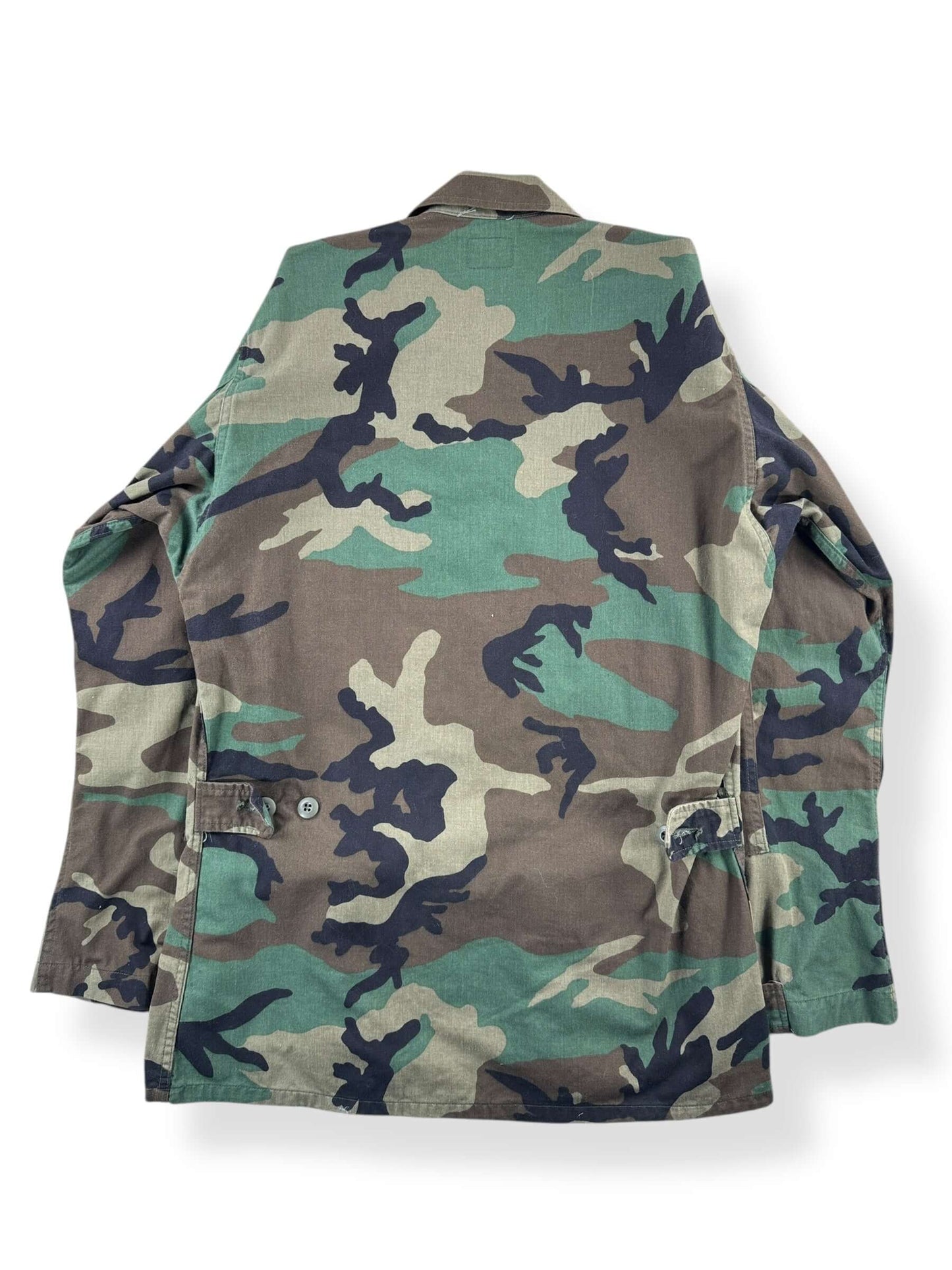 Back of Vintage Woodland Camo Military Top SZ S