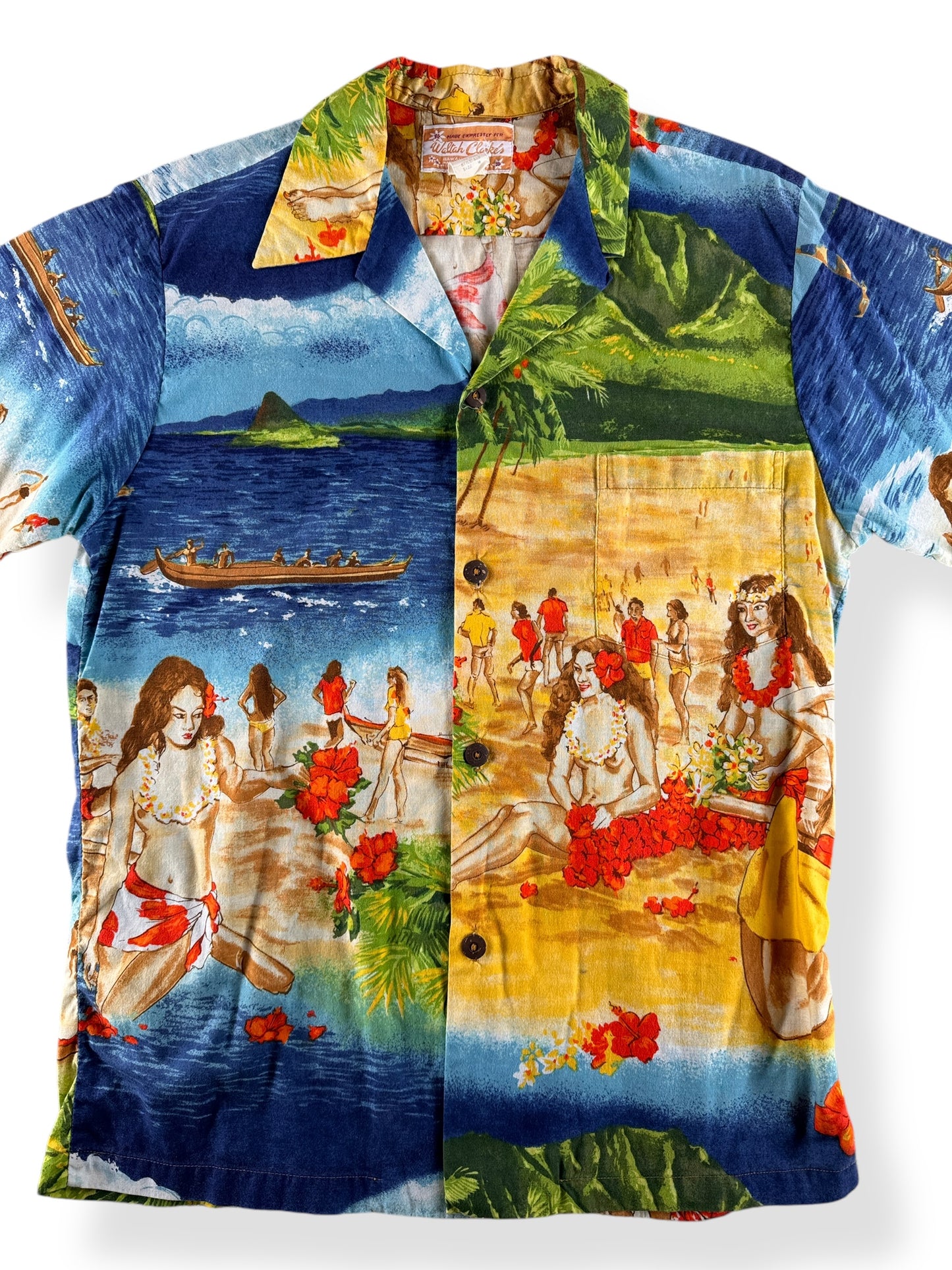 Front Close Up of Vintage Waltah Clarke's Aloha Shirt SZ M