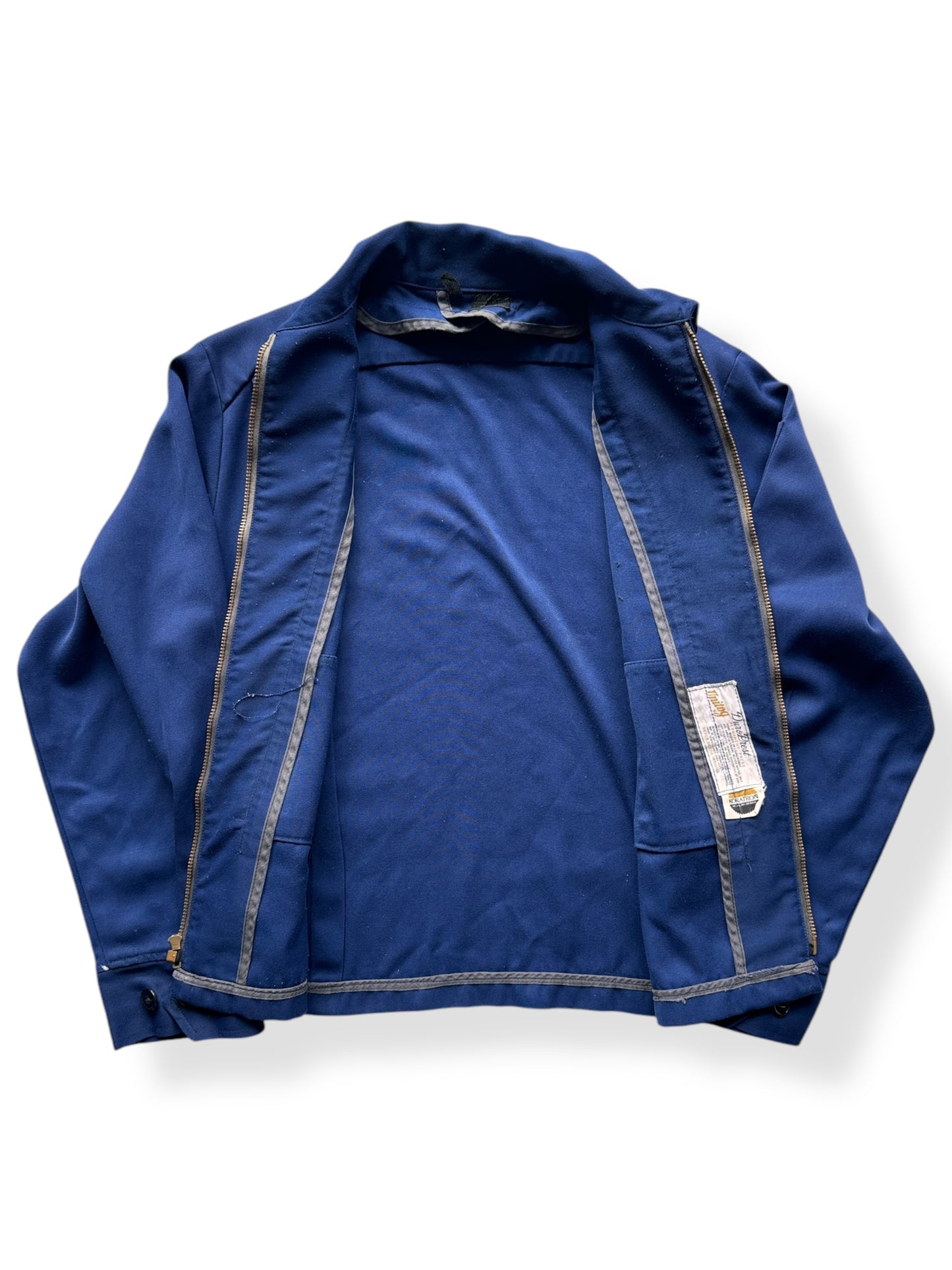 Inside of Vintage Unitog Koratron Blue Shop Jacket SZ 48