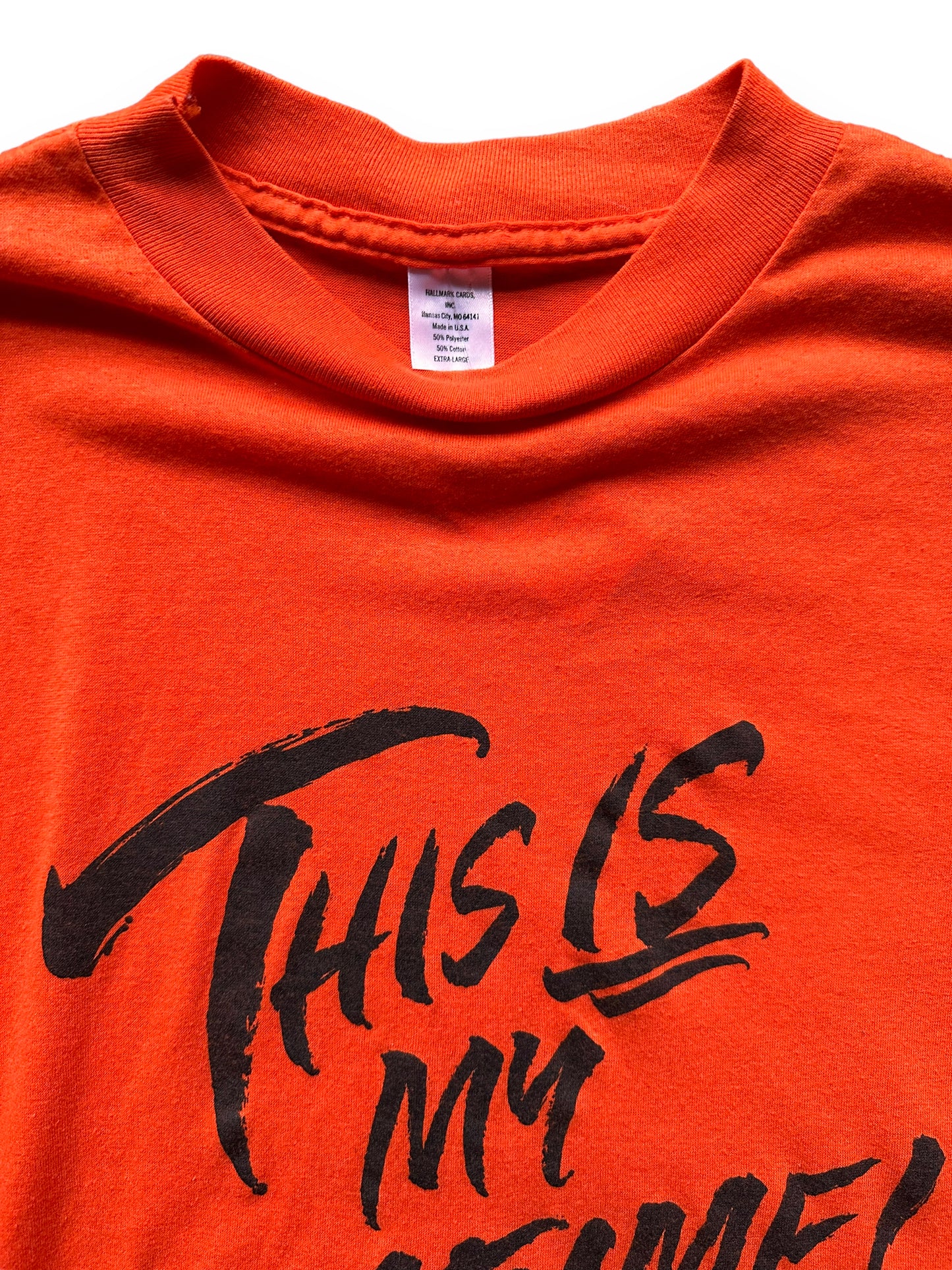 Upper Front View of Vintage "This is My Costume" Halloween Tee SZ XL | Vintage T-Shirt Seattle | Barn Owl Vintage Tees Seattle