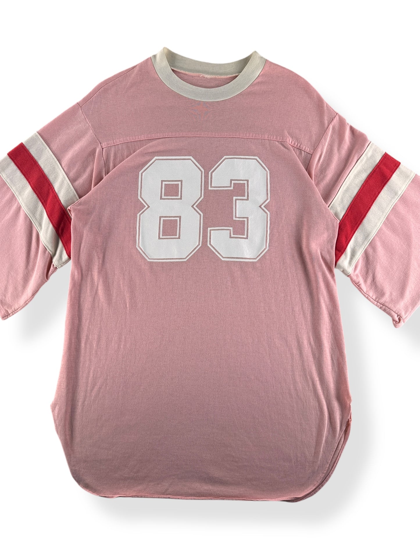 Front Close Up of Vintage Pink "83" Jersey SZ M