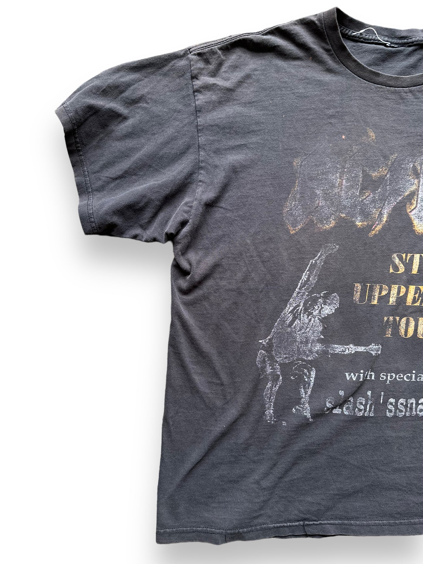 Front Right View of Vintage AC/DC Stiff Upper Lip Tour Tee Size XXL |  Barn Owl Vintage Seattle | Vintage Rock Tees Seattle