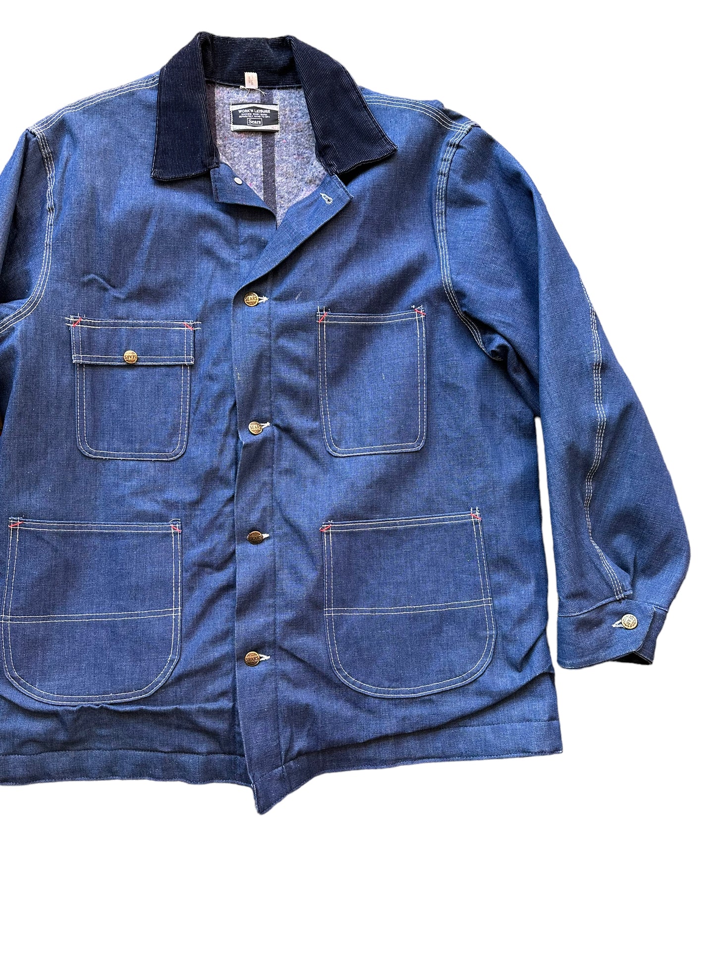 Front Left View of Vintage Sears Blanket Lined Denim Chore Coat SZ XL | Vintage Denim Chore Coat | Barn Owl Vintage Seattle