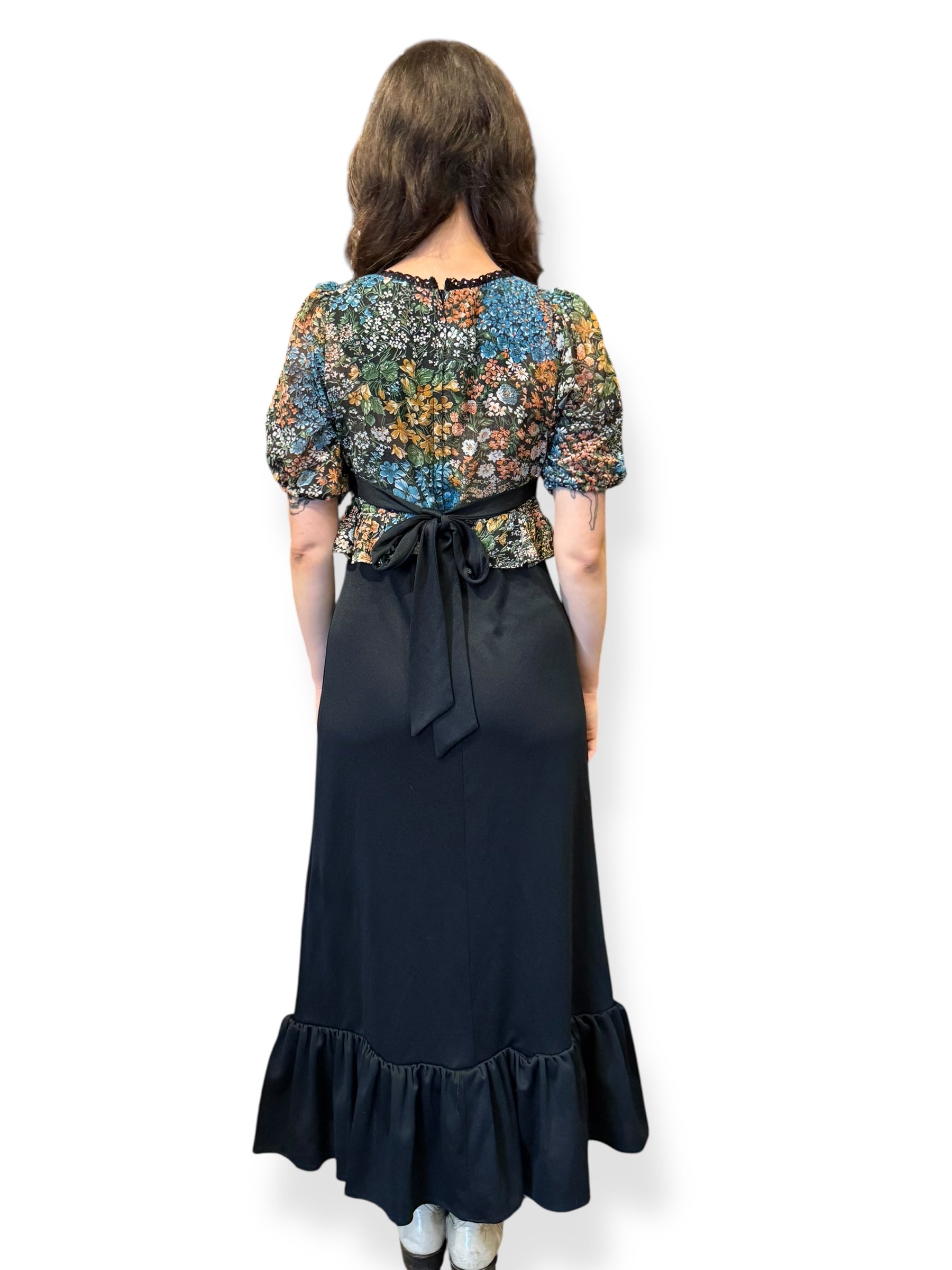 Back view of 1970s Prairie Goth Dress S-M