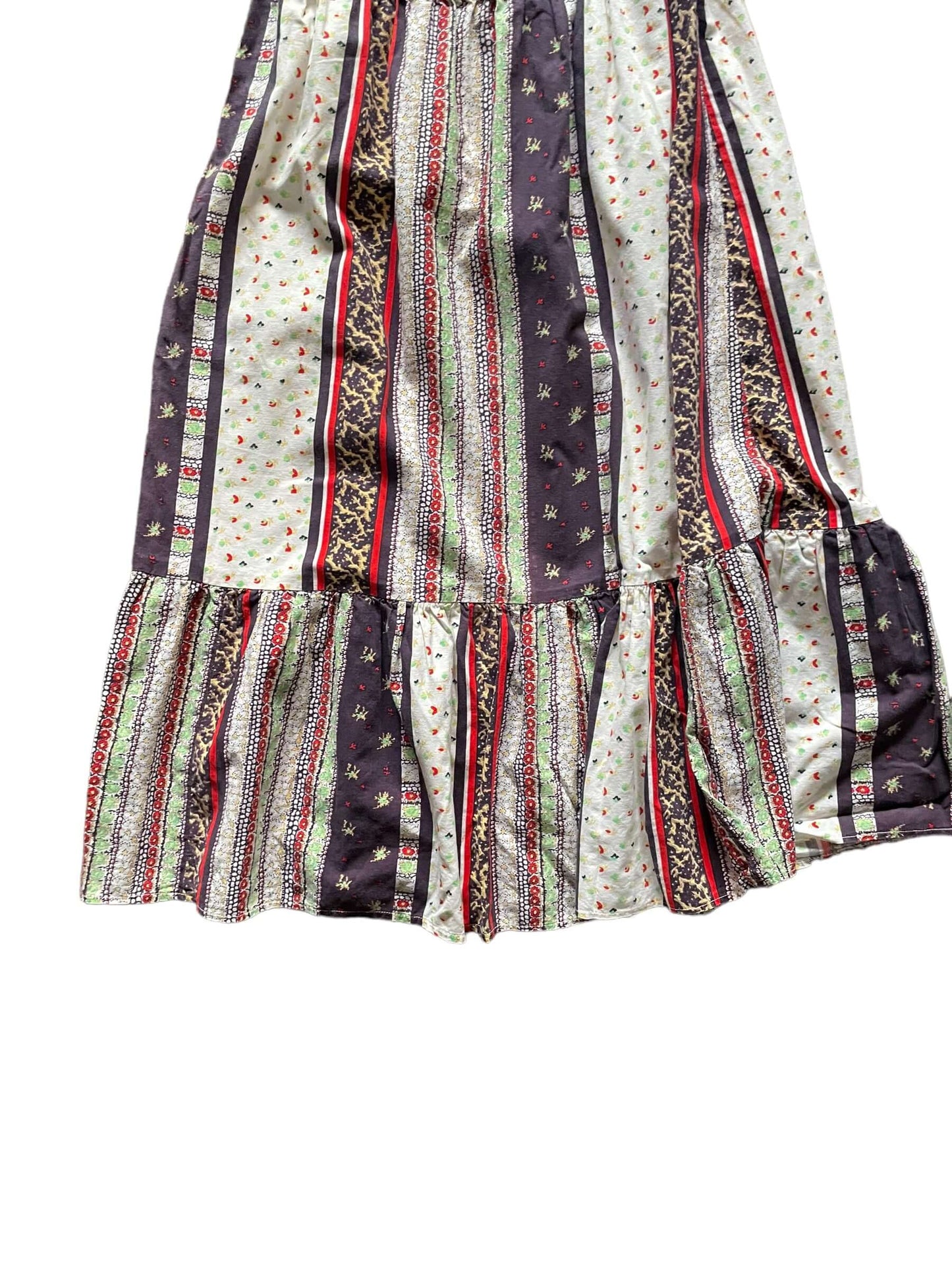 Front skirt view of Vintage 1970s Patchwork Sleeveless Dress SZ S-M | Barn Owl Vintage Dresses | Seattle Vintage Ladies Clothing