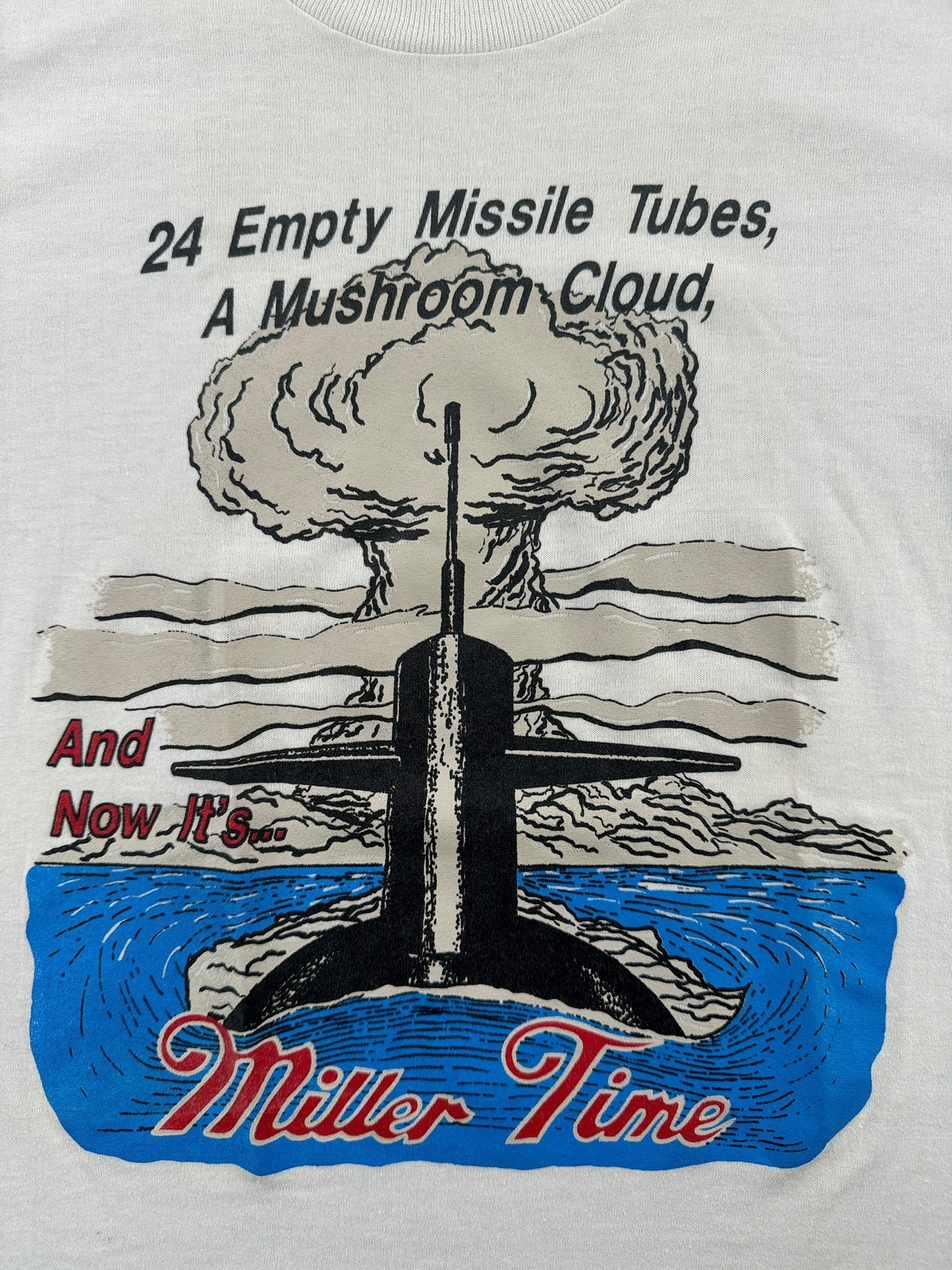 Front Graphic of Vintage Miller Time Nuclear Sub Tee SZ XS