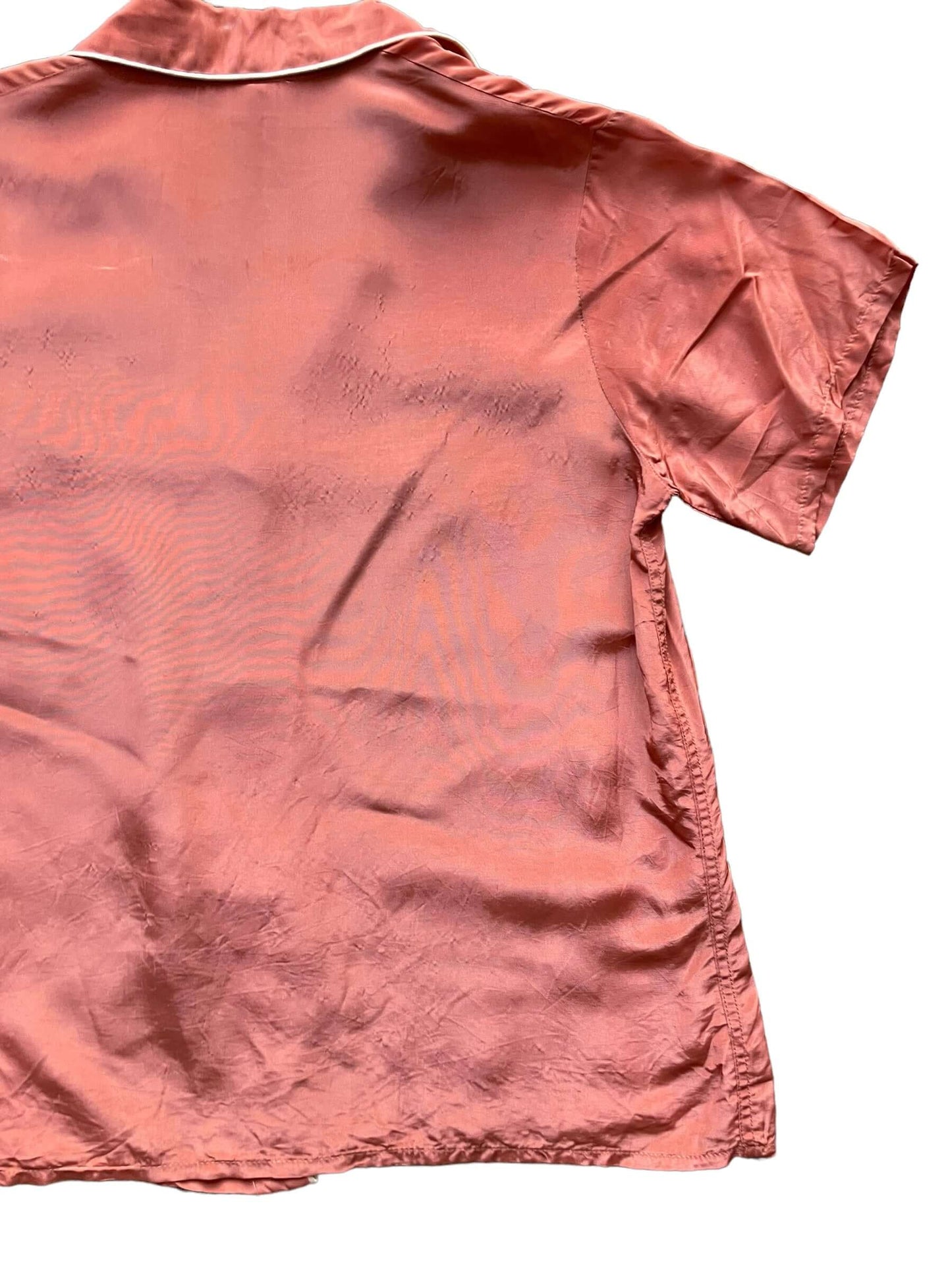 Back right side view of 1940s Peggy Prim Satin PJ Top L-XL