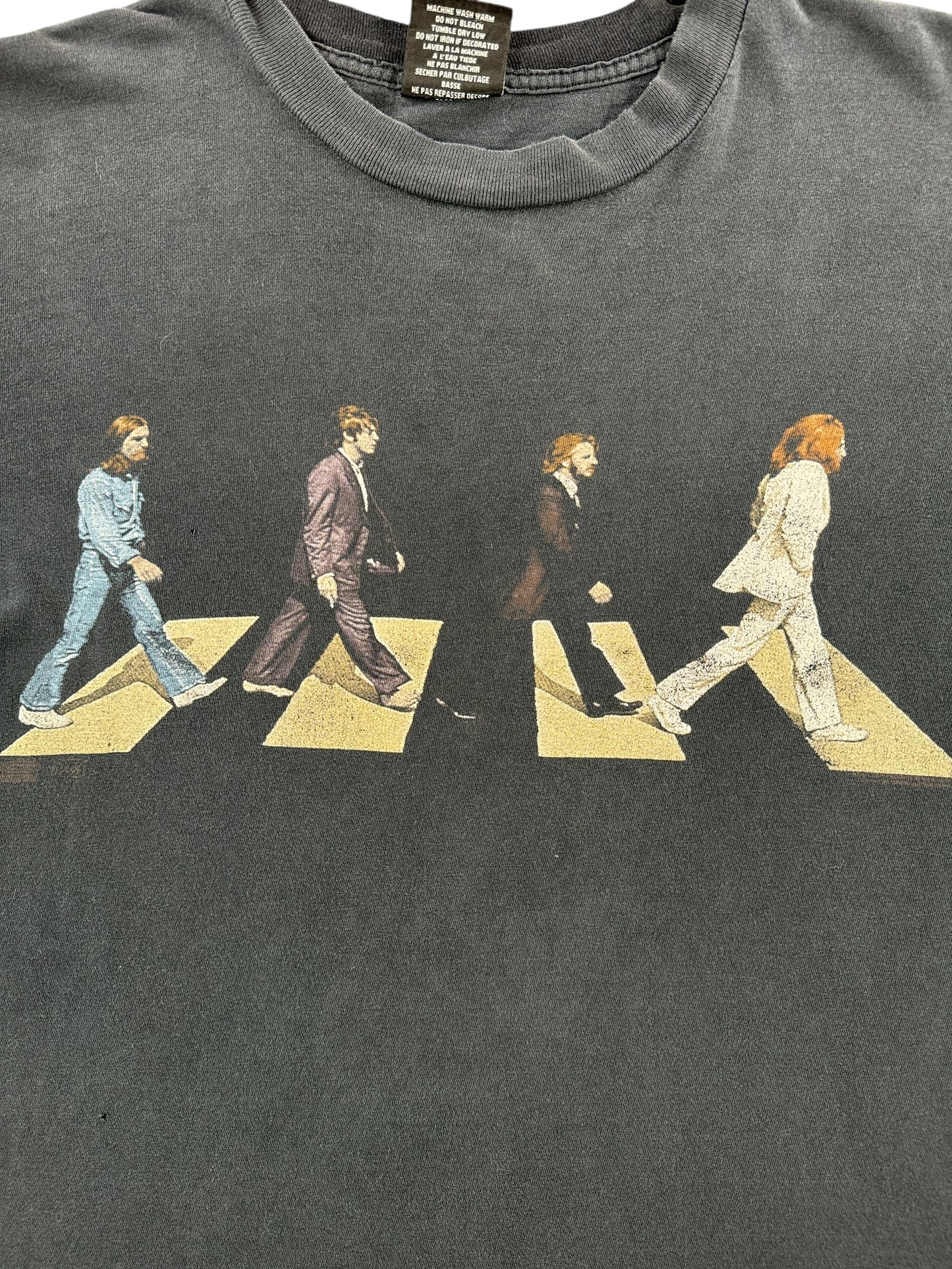 Front Graphic of Vintage Canada Made Beatles Abbey Road Single Stitch Tee SZ XL
