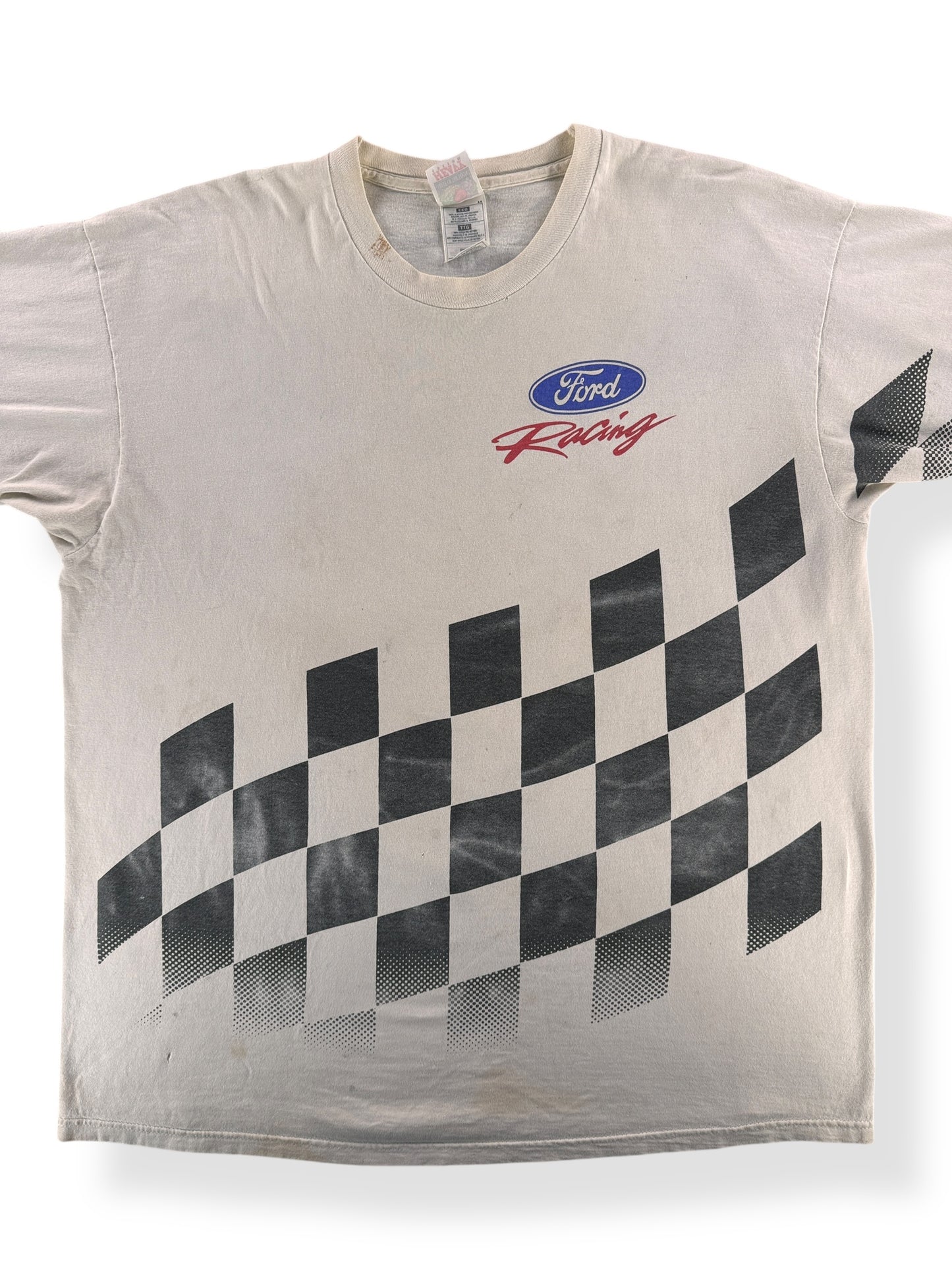 Front Close Up of Vintage Ford AOP Tee SZ XL AS IS