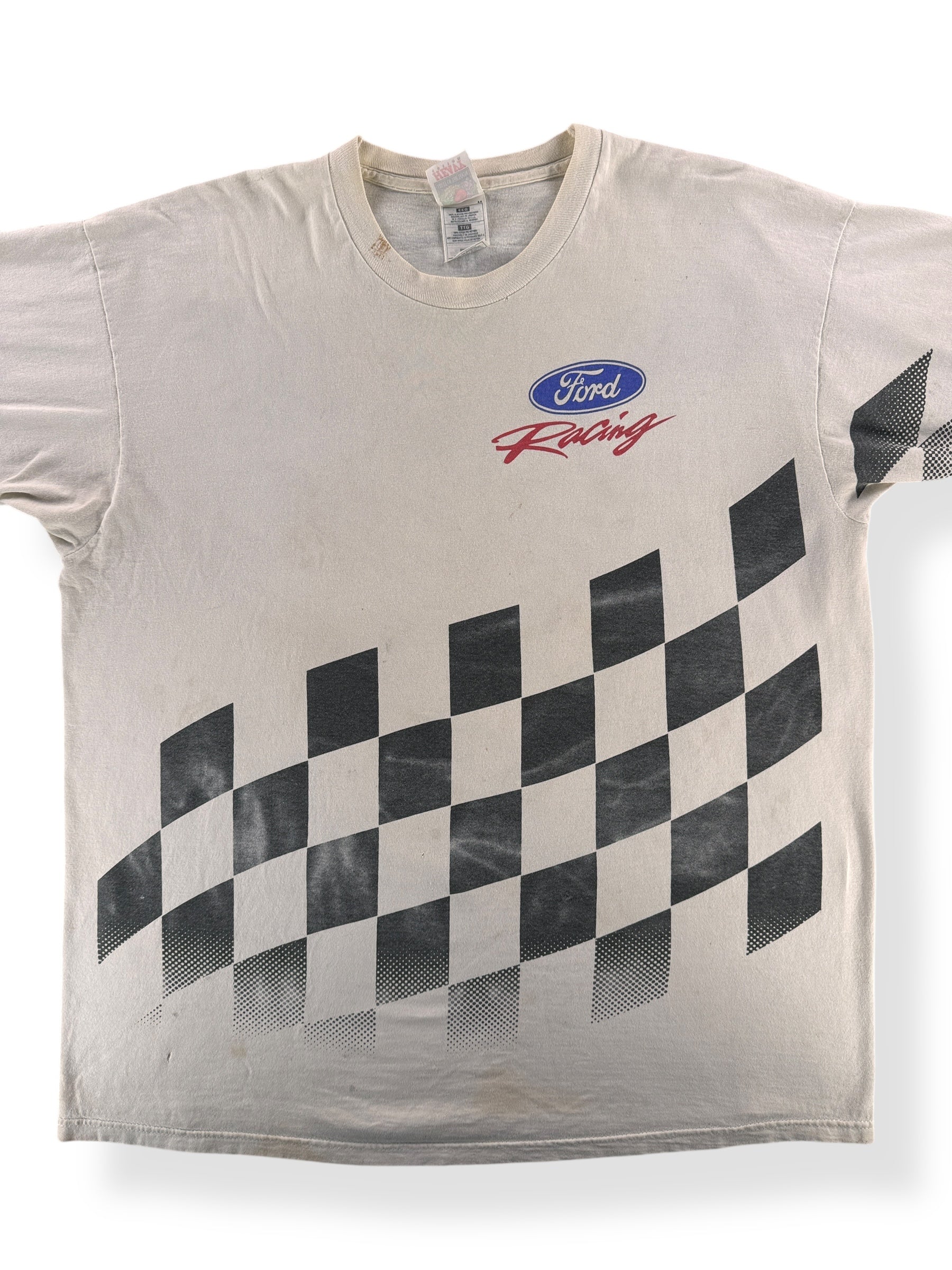 Front Close Up of Vintage Ford AOP Tee SZ XL AS IS