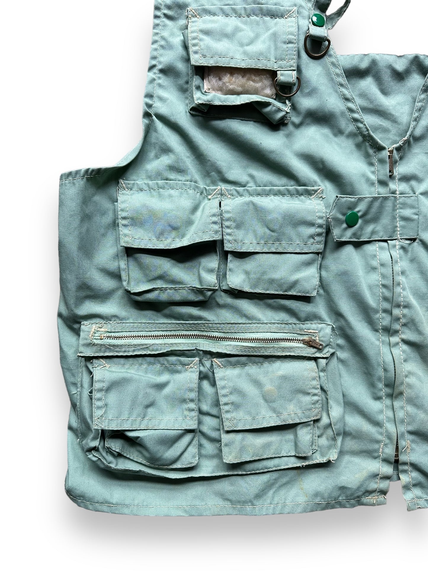 Lower Front Right View of Vintage World Famous Fishing Vest SZ L | Vintage Fishing Vest Seattle | Barn Owl Vintage Seattle