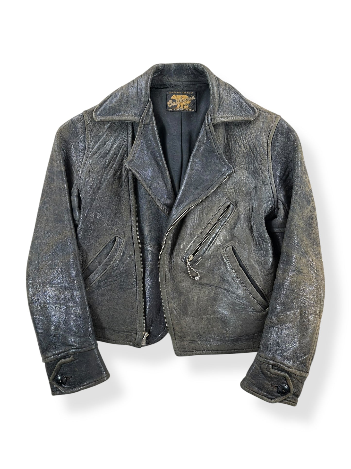 Vintage 30's Era Petite Ladies California Mfg. Co. Leather Jacket SZ XXS BUSTED ZIPPER